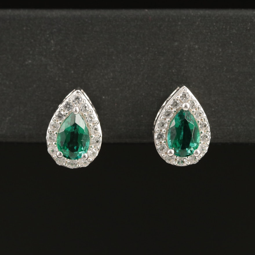 Sterling Emerald and Topaz Teardrop Earrings