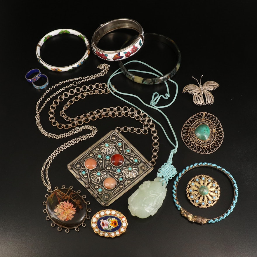 Israeli Brooches, Indian Makara Bracelet and Sterling Featured in Jewelry