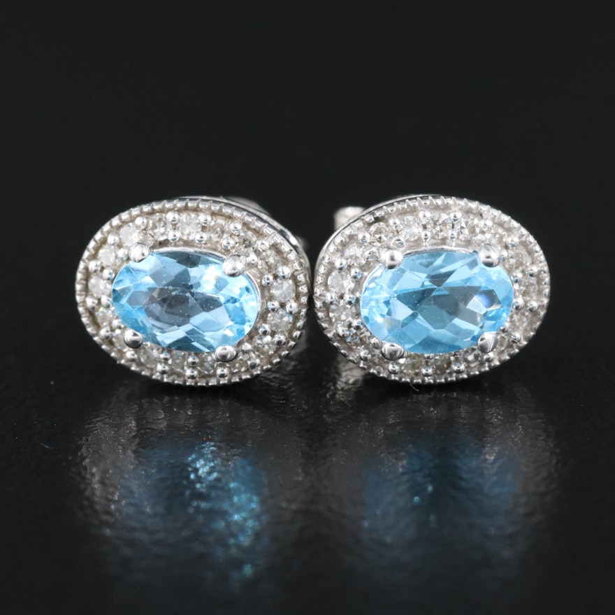 Sterling Topaz and Diamond Earrings