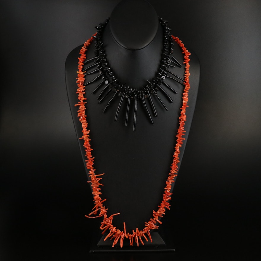 Coral, Black Coral and Faux Black Coral Necklaces