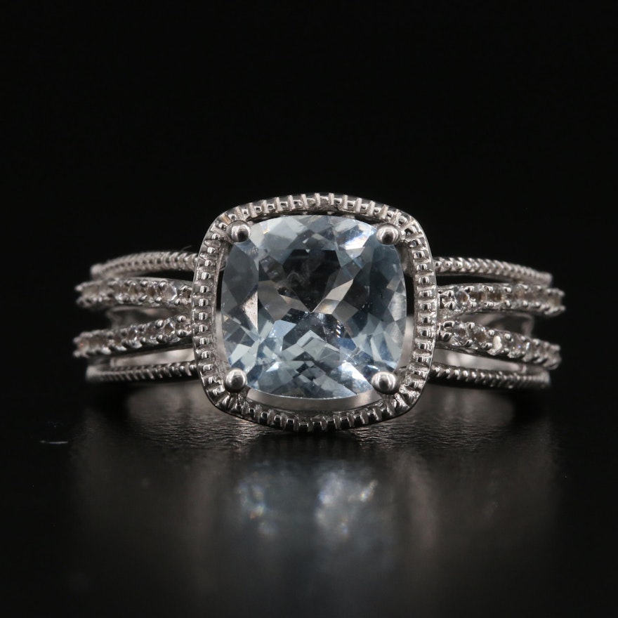 Sterling Aquamarine and Topaz Ring
