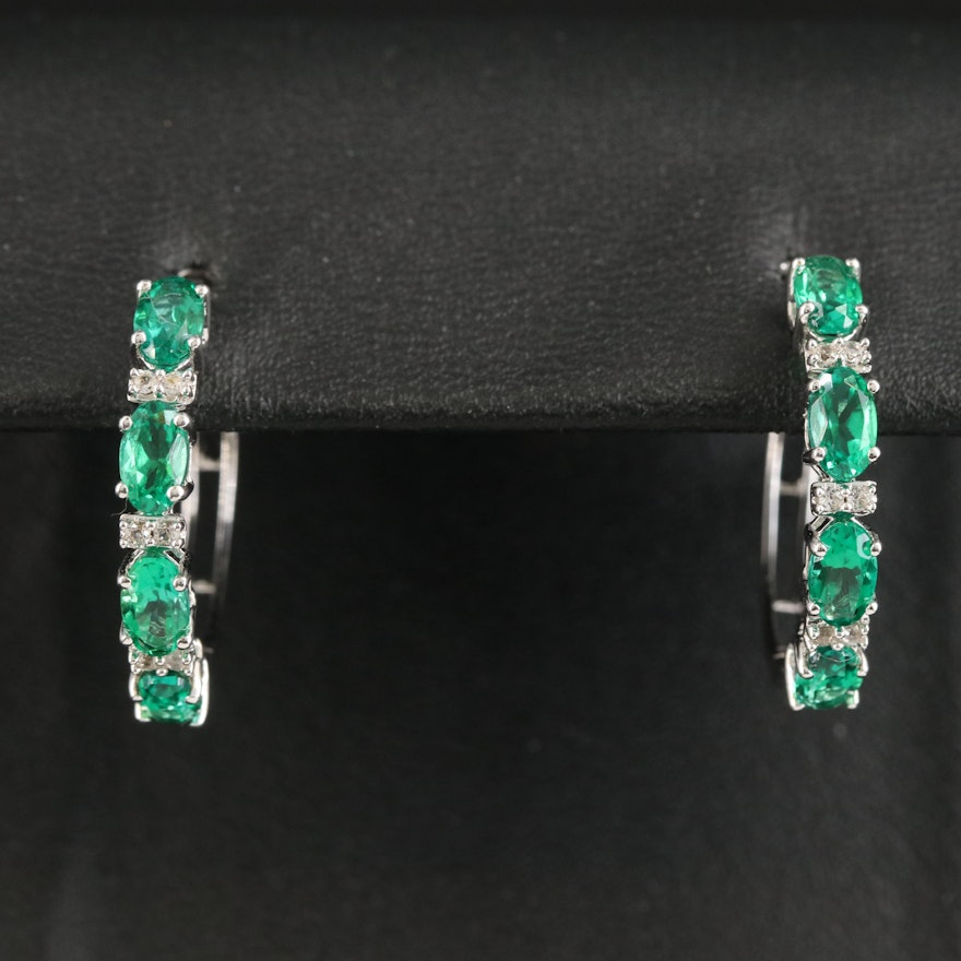 Sterling Emerald and Sapphire Hoop Earrings