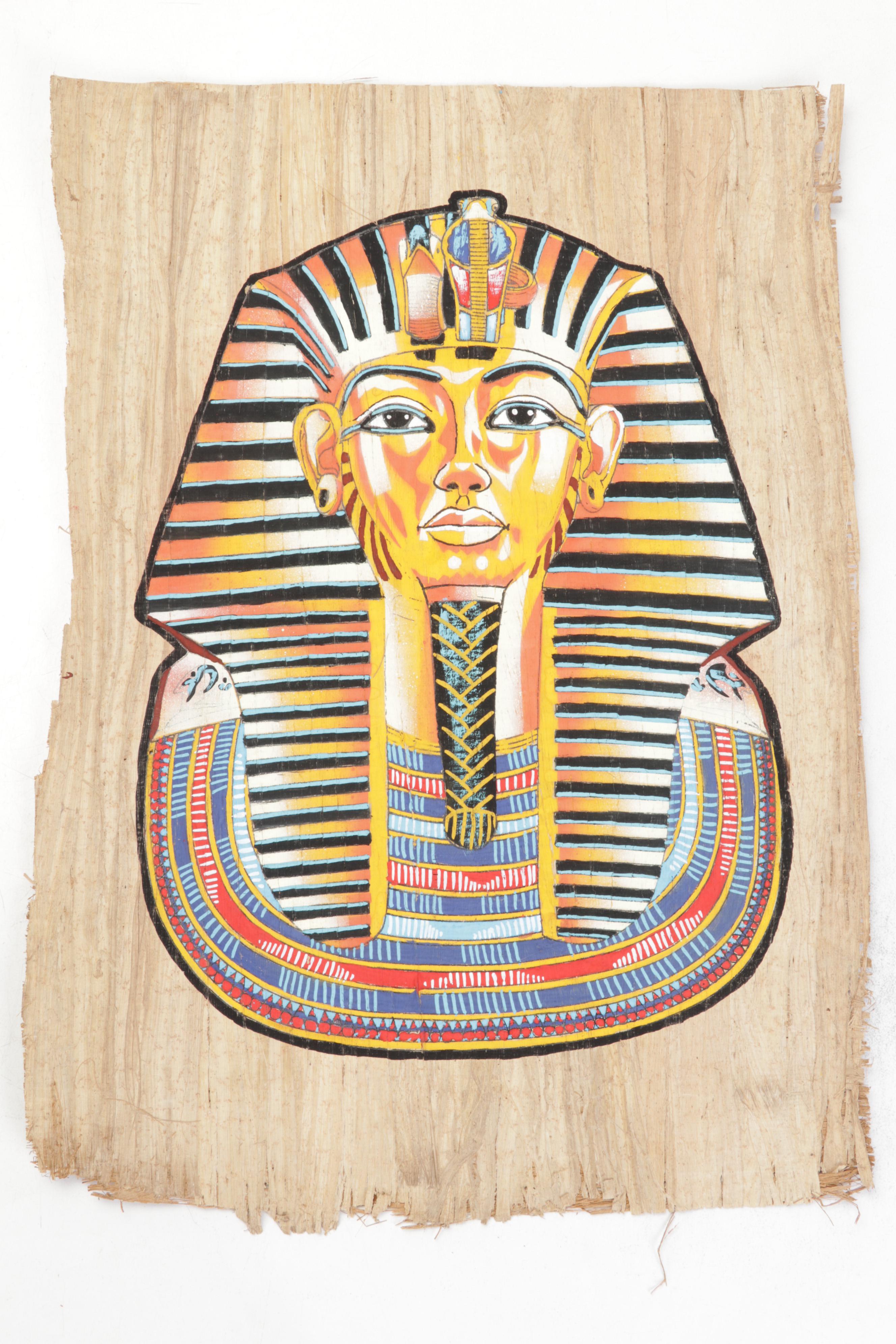 Egyptian Inspired Gouache and Ink Paintings on Papyrus, Circa 1990