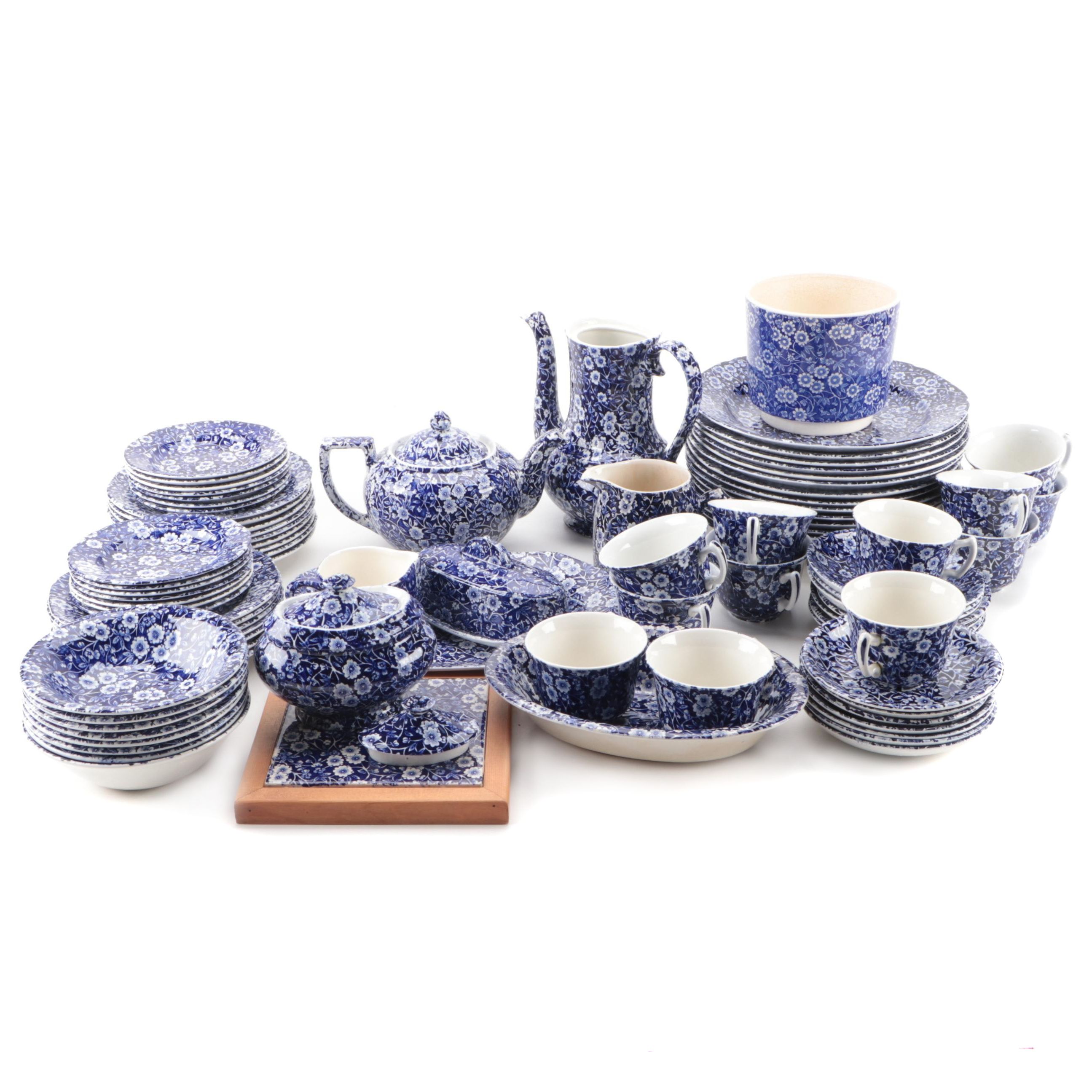 Crownford China Co. "Calico Blue" Earthenware Dinnerware and Serving Pieces