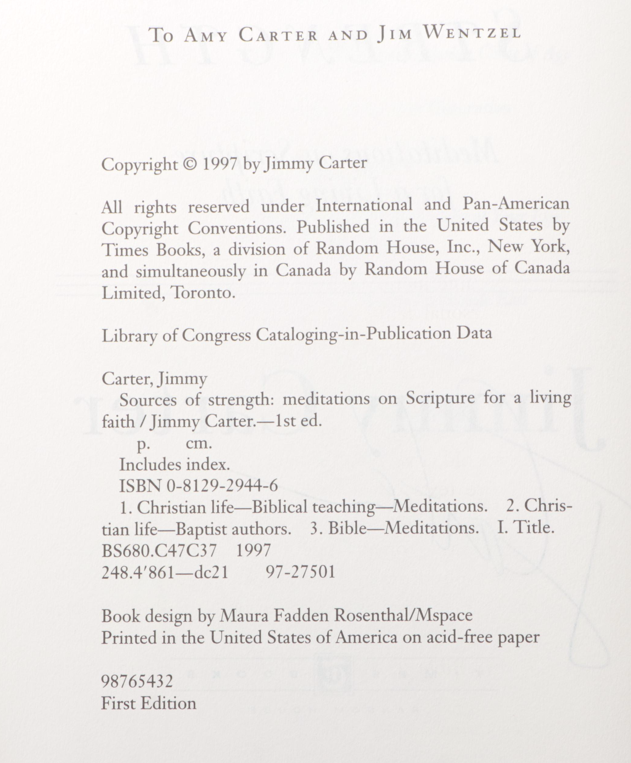 Signed First Edition "Living Faith" and "Sources of Strength" by Jimmy Carter