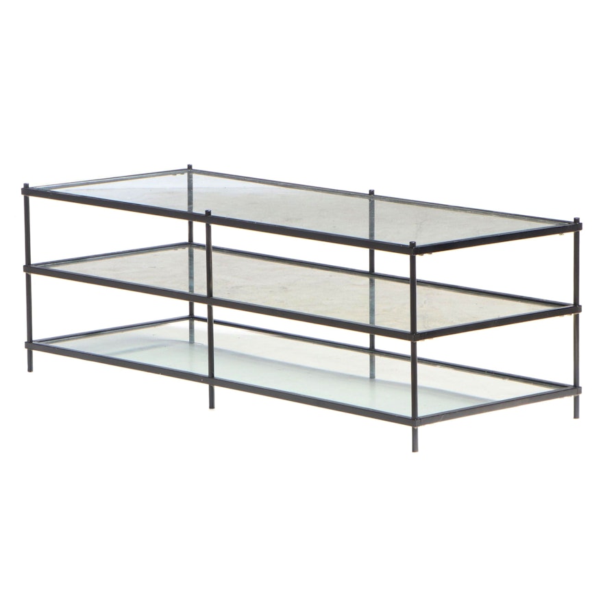 Modern Black Metal and Glass Coffee Table with Shelves