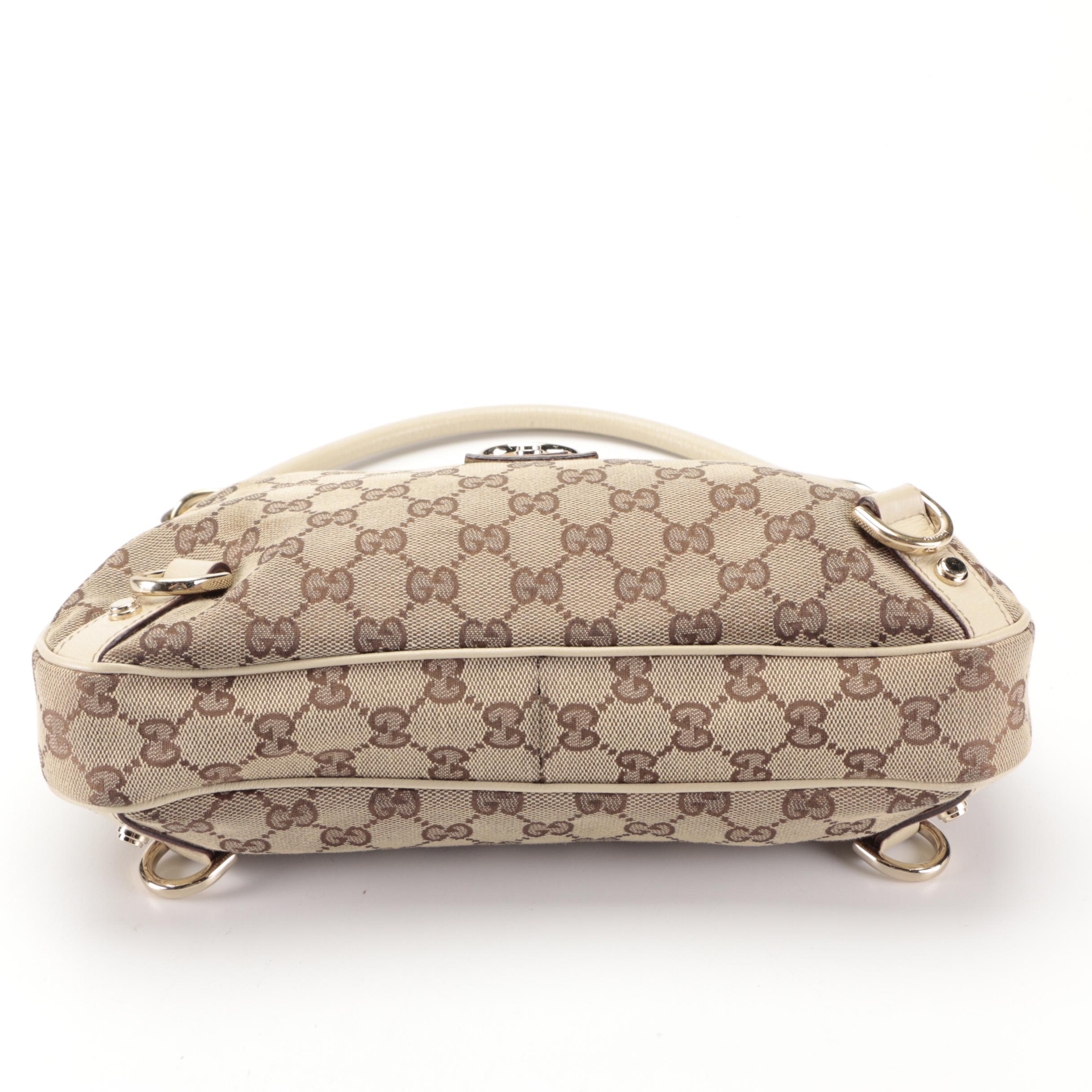 Gucci Abbey GG Canvas Hobo Bag with Ivory Cinghiale Leather Trim