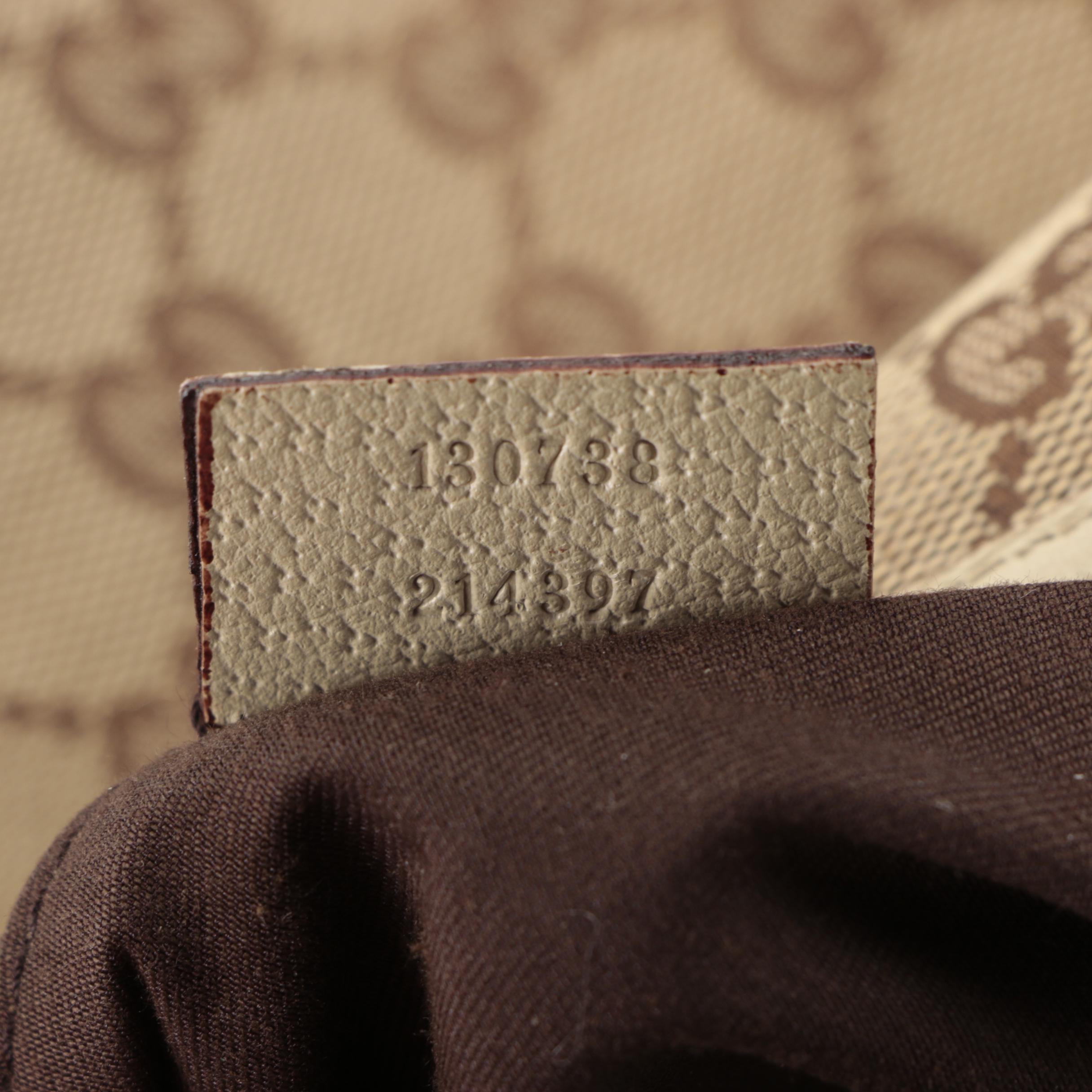 Gucci Abbey GG Canvas Hobo Bag with Ivory Cinghiale Leather Trim