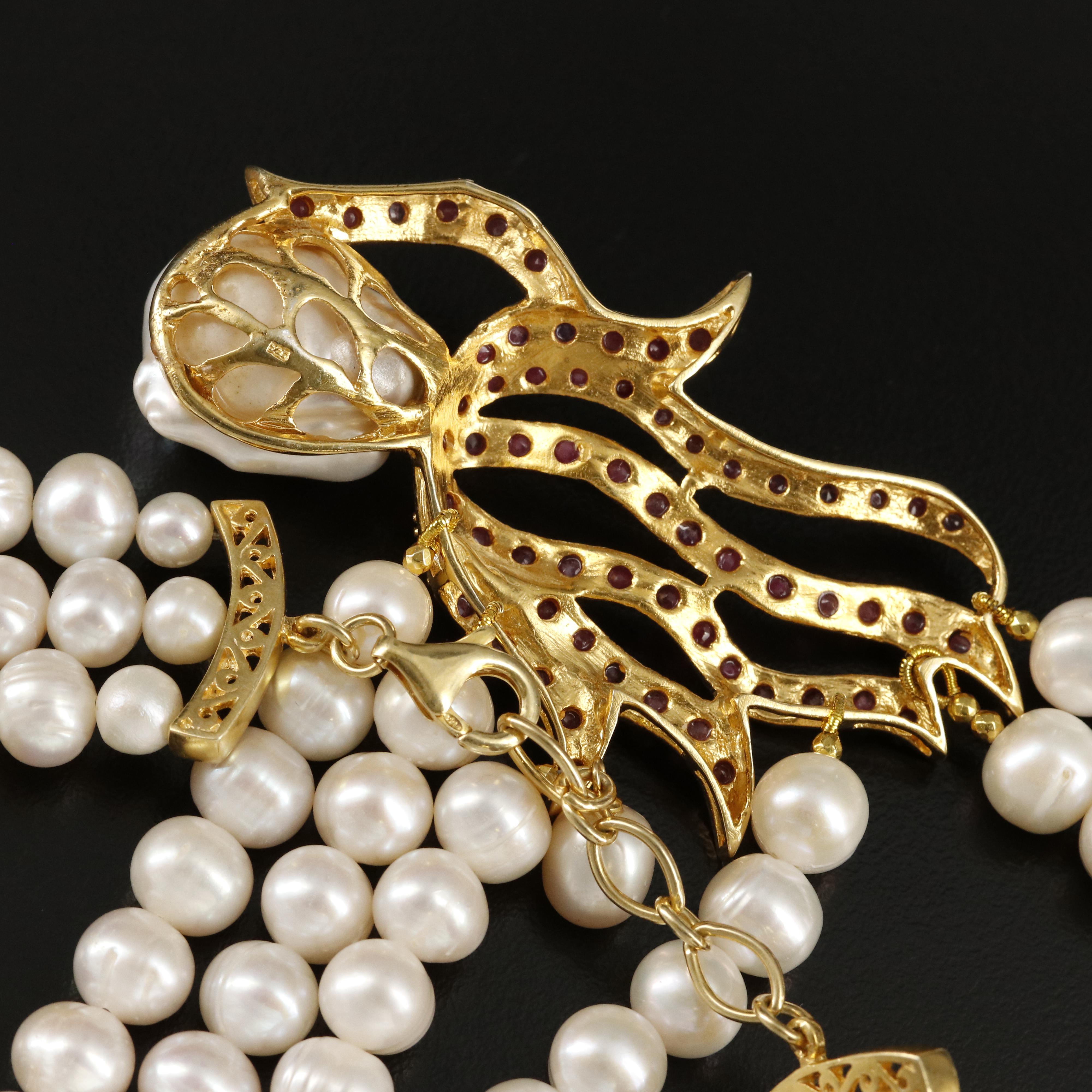 Sterling Pearl and Ruby Necklace