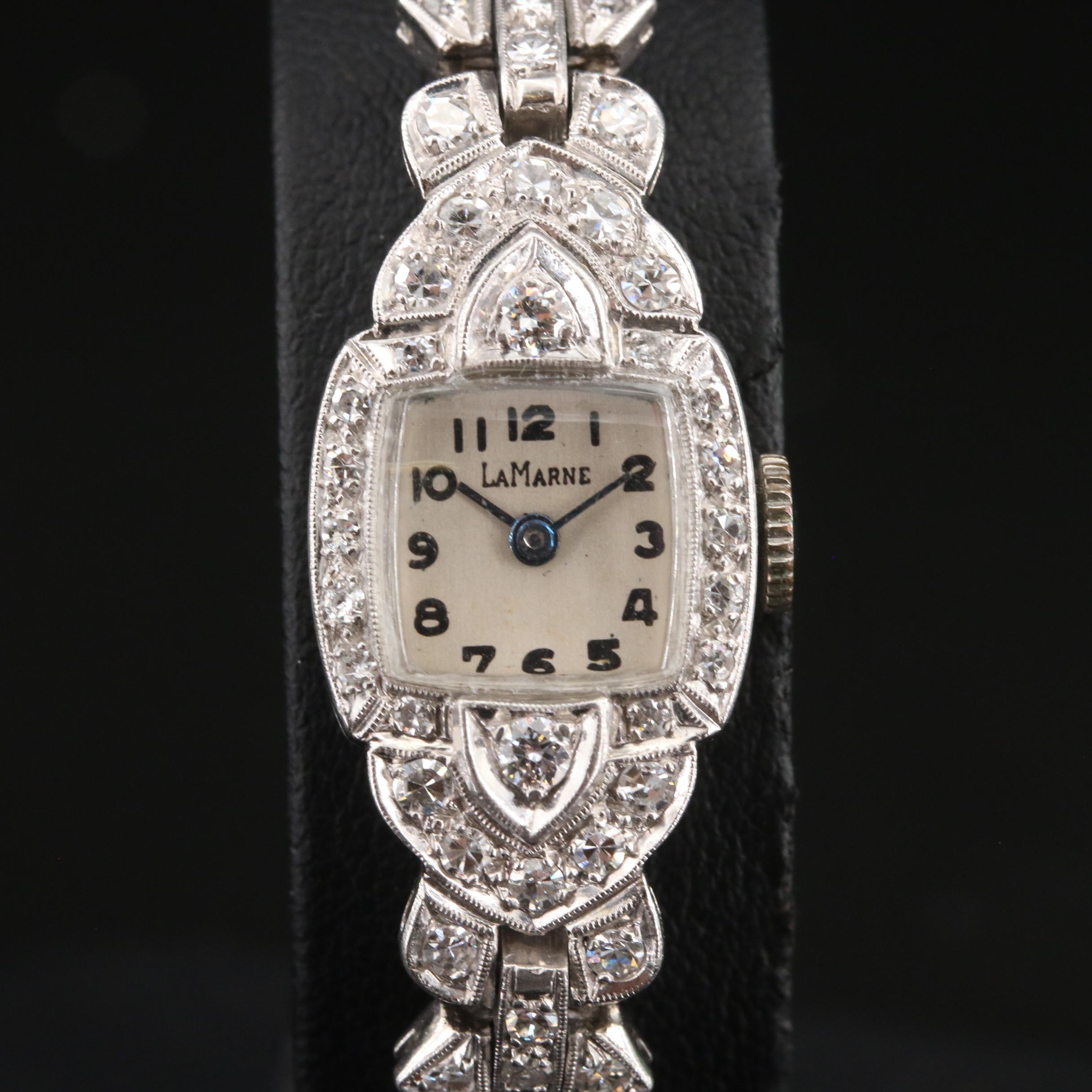 Platinum LaMarne Diamond and 14K Sapphire Band Watch