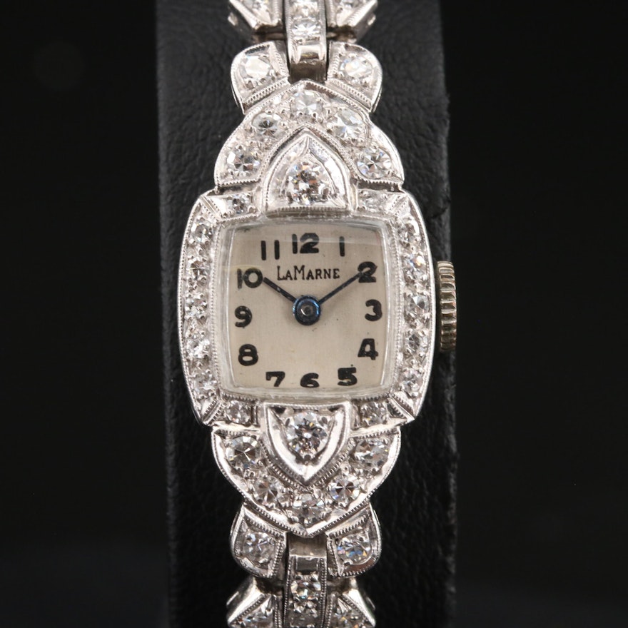 Platinum LaMarne Diamond and 14K Sapphire Band Wristwatch