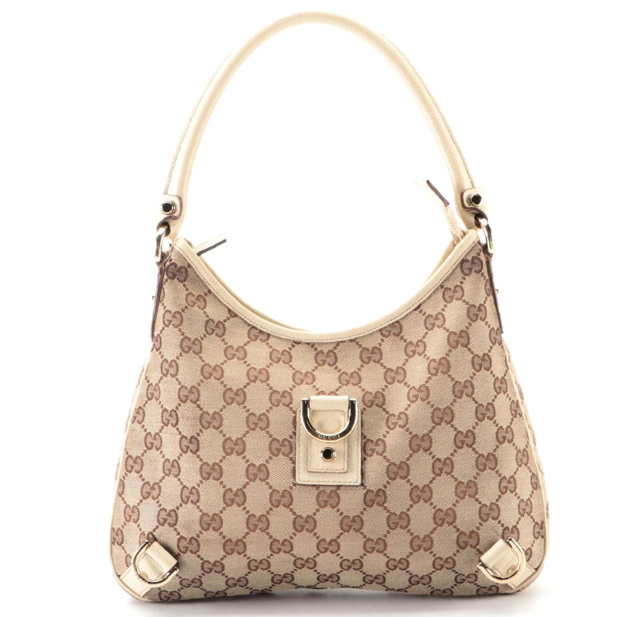 Gucci Abbey GG Canvas Hobo Bag with Ivory Cinghiale Leather Trim