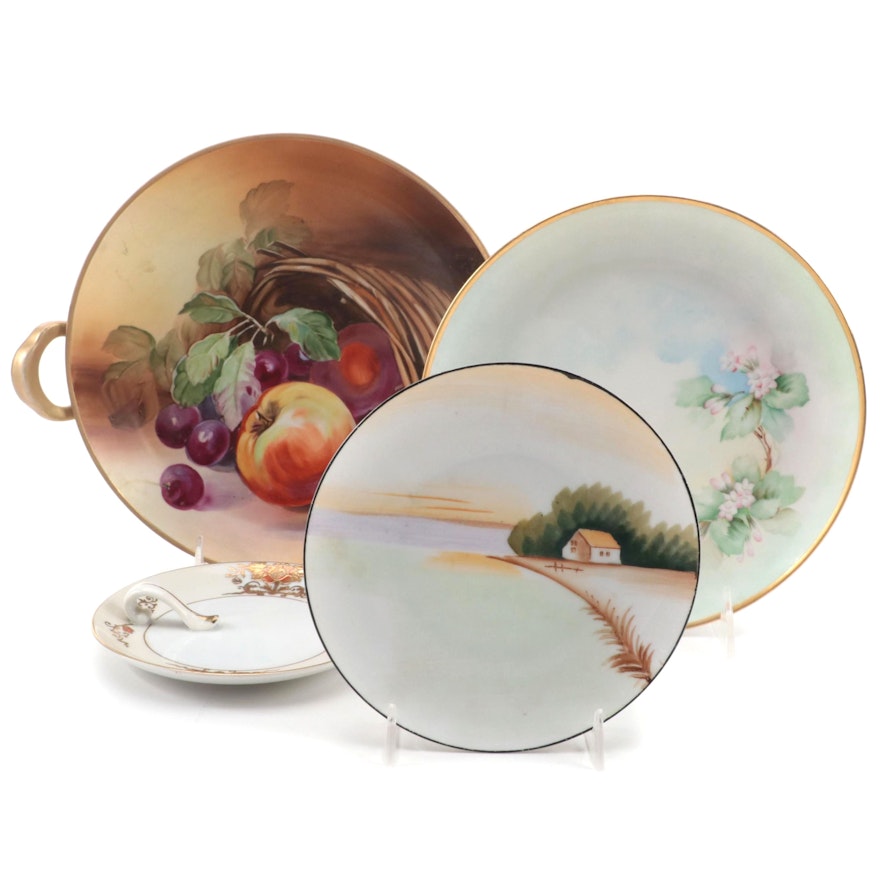 Morimura Bros. Hand-Painted Porcelain Centerpiece with Other Porcelain Plates