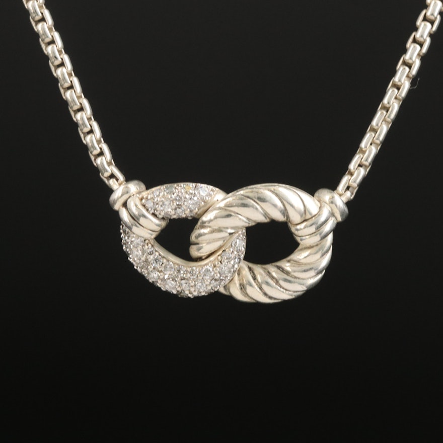 David Yurman "Belmont" Sterling Diamond Double Link Necklace
