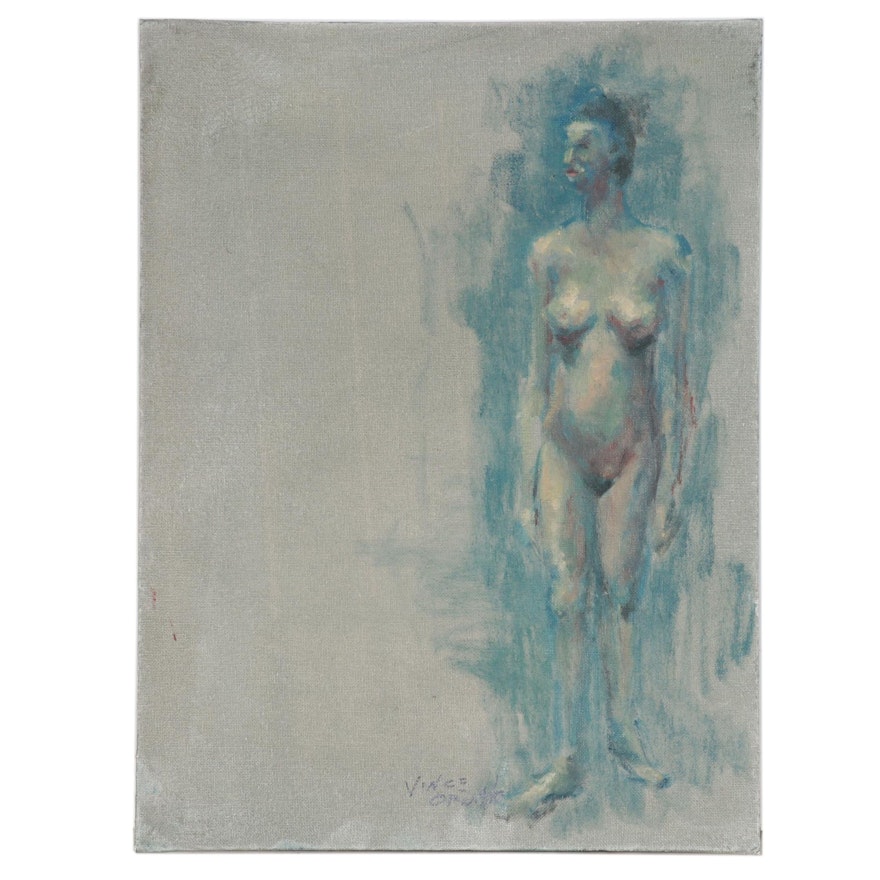 Vince Ornato Oil Painting of a Female Nude "Standing, Looking," 21st Century