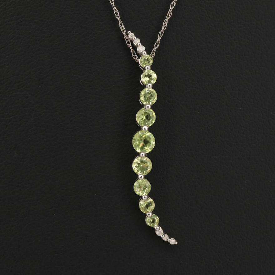 10K Diamond and Peridot Graduated Journey Pendant on 14K Chain Necklace