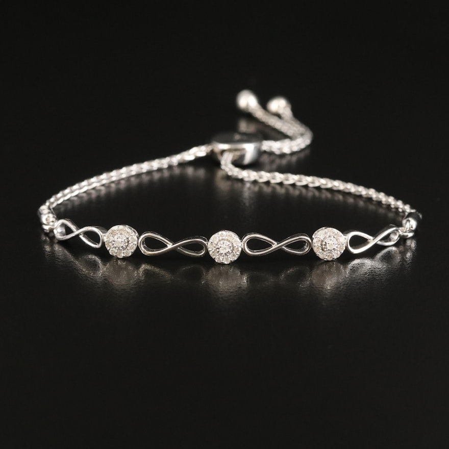 Sterling Diamond Infinity Bolo Bracelet