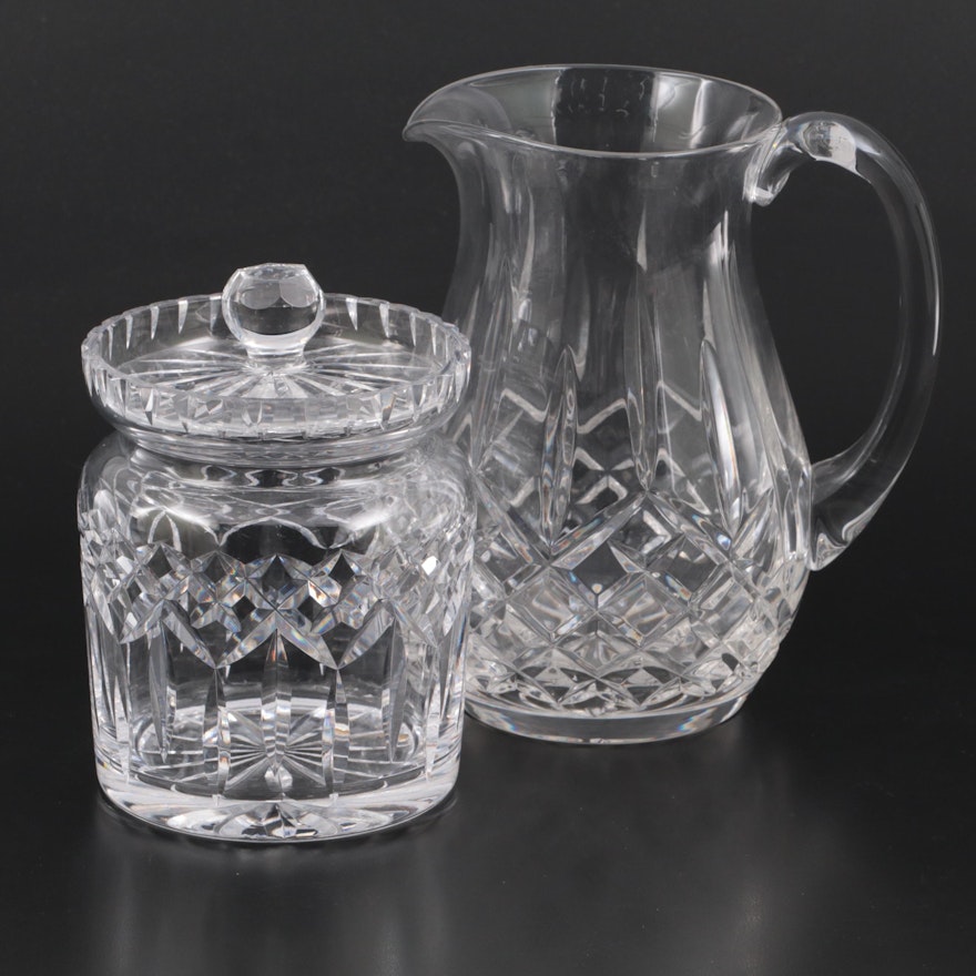 Waterford "Lismore" Crystal Pitcher and Biscuit Barrel