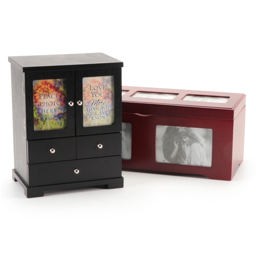 Ebonized Wood Jewelry Box With Cherry Stained Wood Photo Box