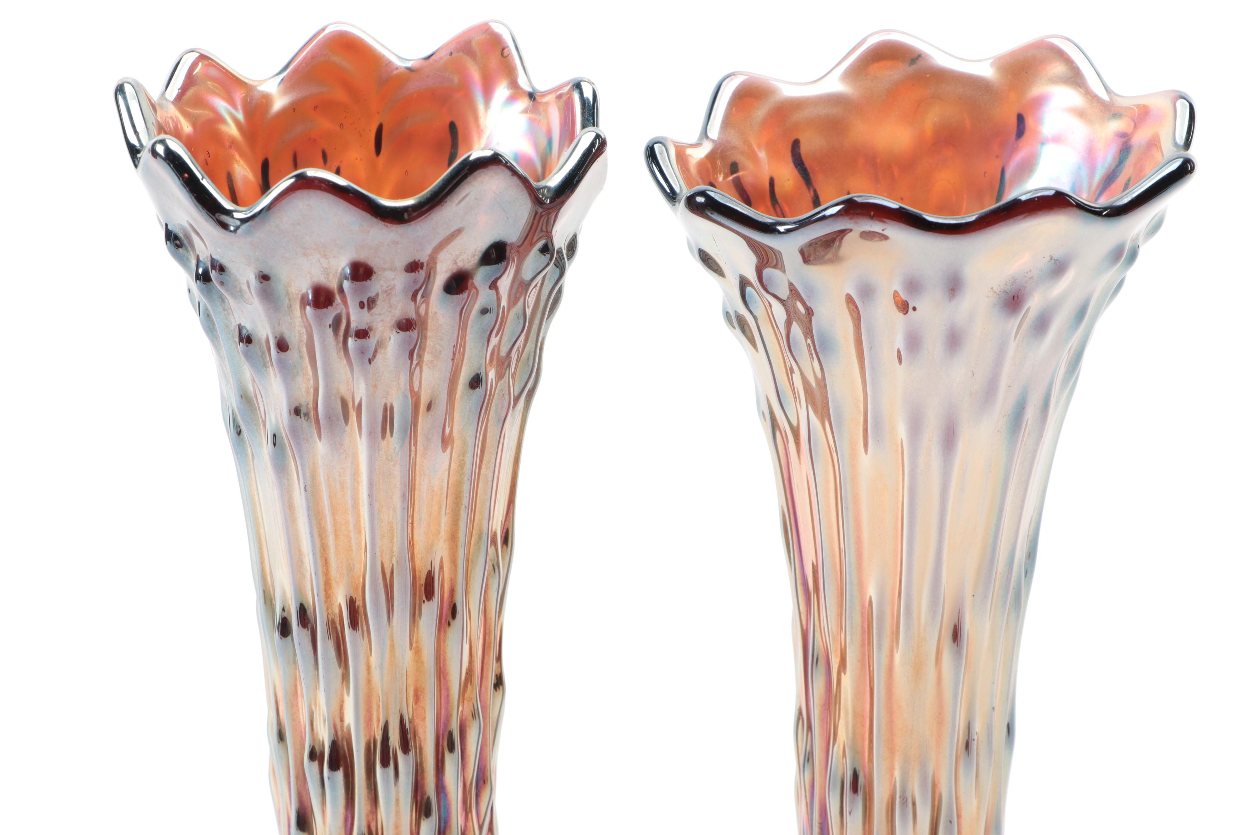 Fenton April Showers Rainbow Iridescent Carnival Glass Vases