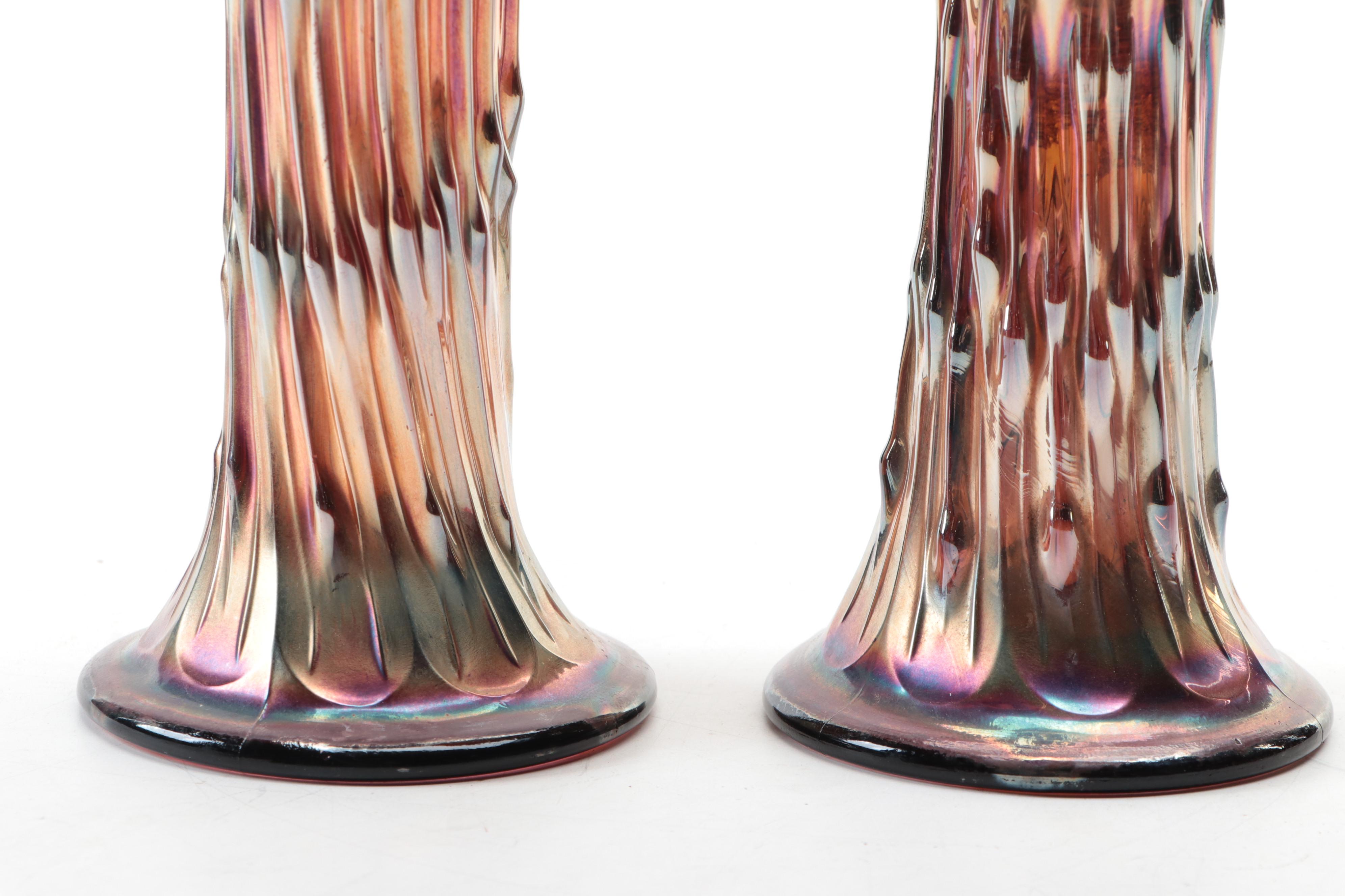 Fenton April Showers Rainbow Iridescent Carnival Glass Vases