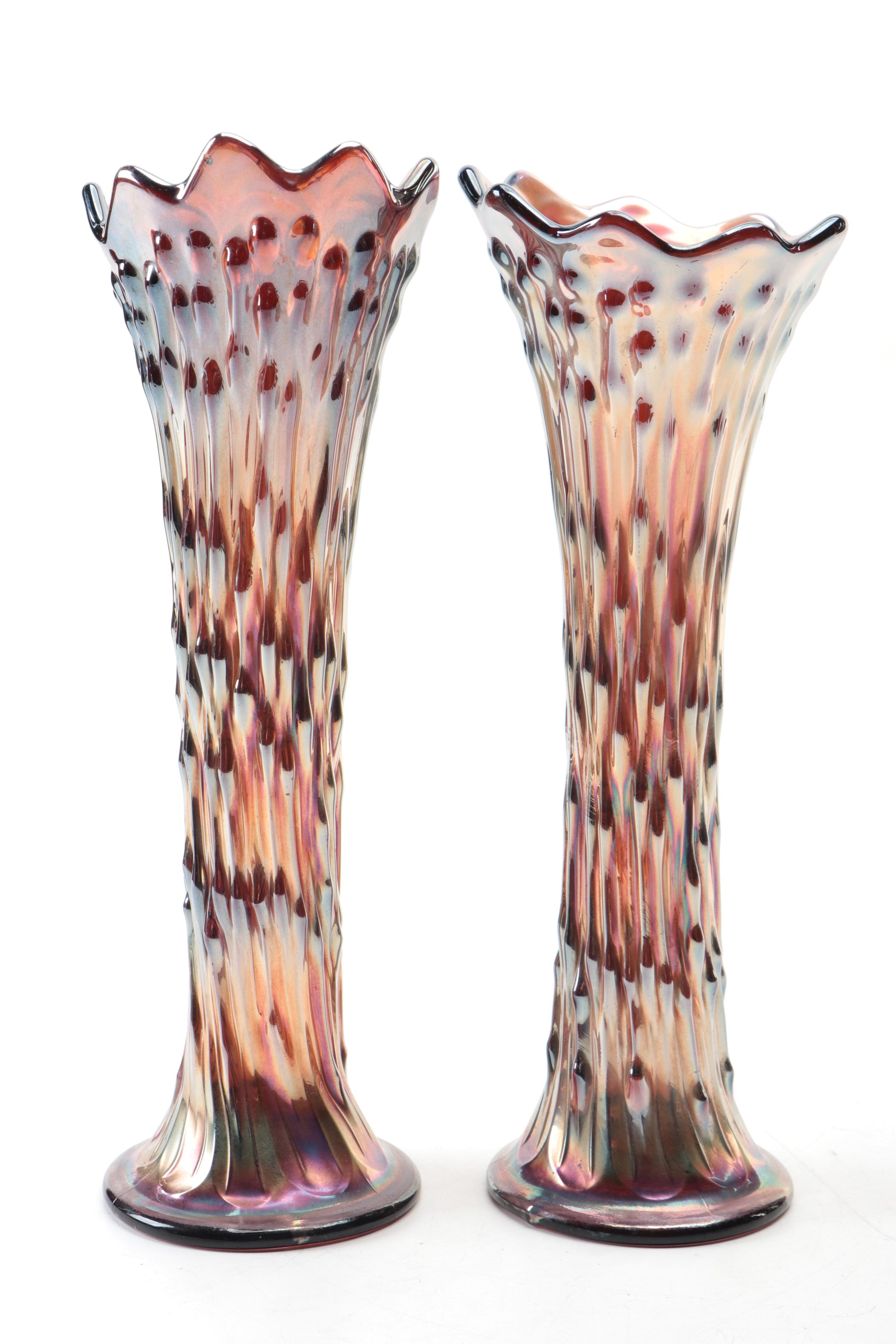 Fenton April Showers Rainbow Iridescent Carnival Glass Vases