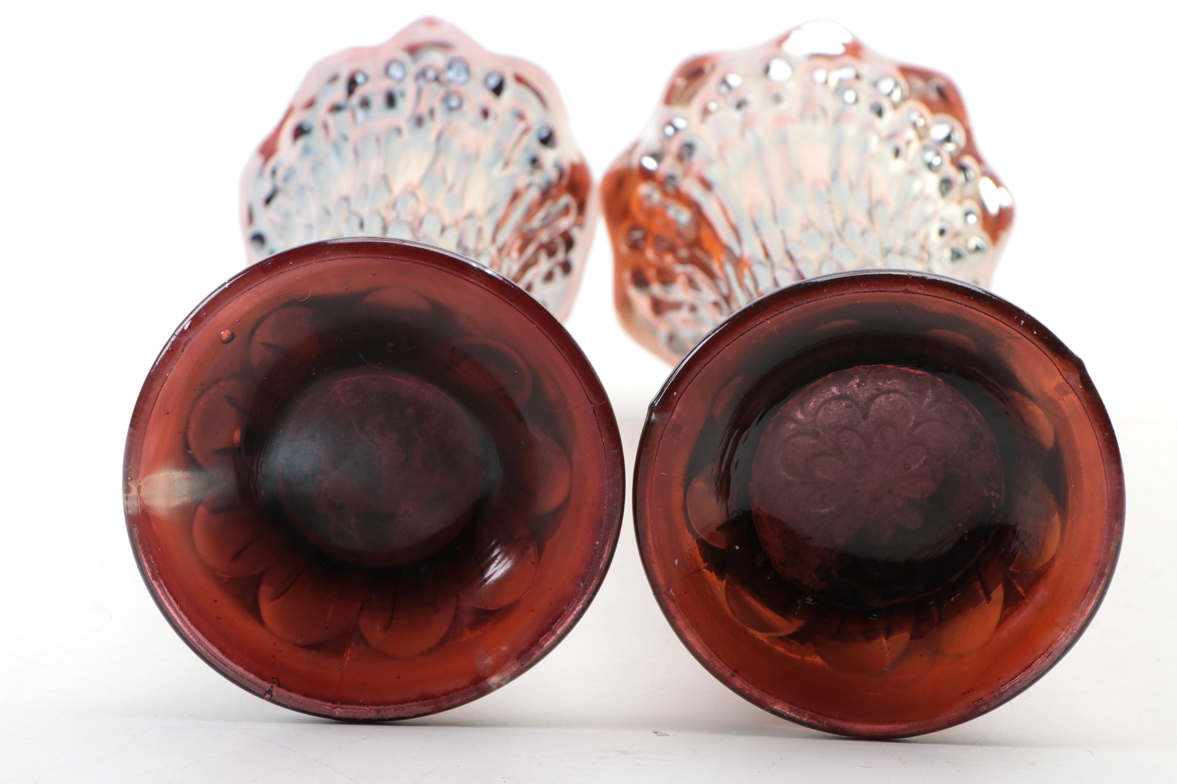 Fenton April Showers Rainbow Iridescent Carnival Glass Vases