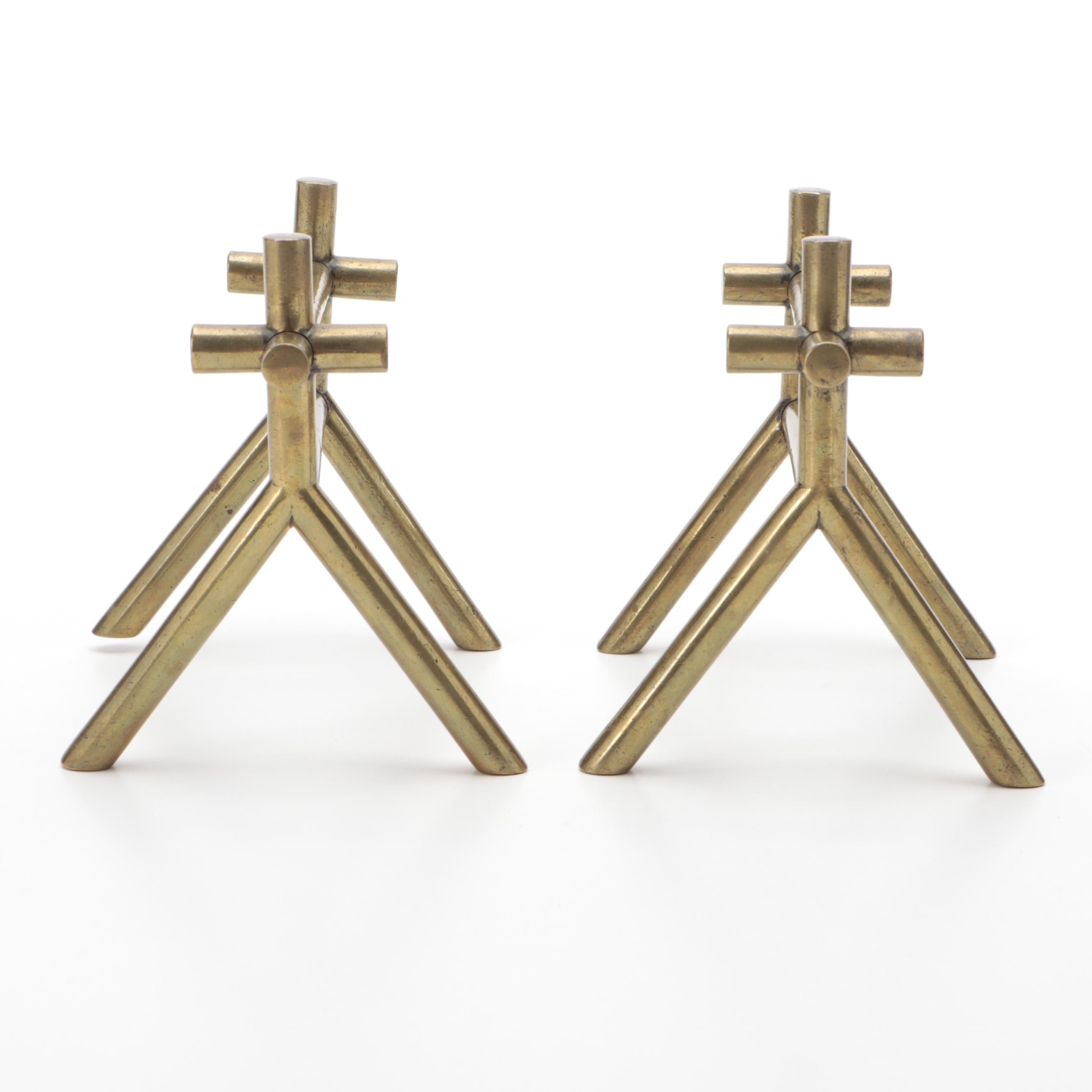 Victorian Aesthetic Movement Brass Andirons by Christopher Dresser, Circa 1885