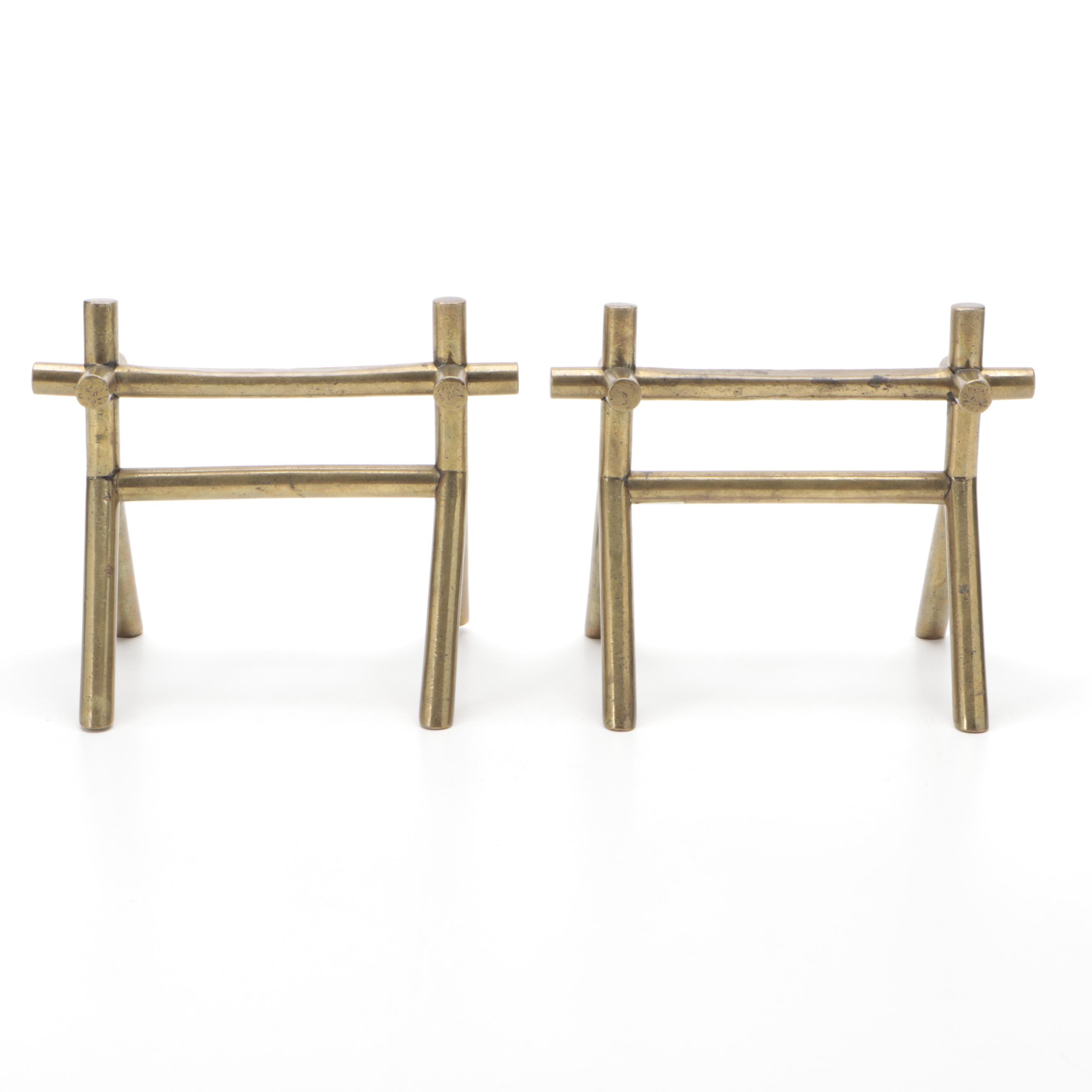 Victorian Aesthetic Movement Brass Andirons by Christopher Dresser, Circa 1885