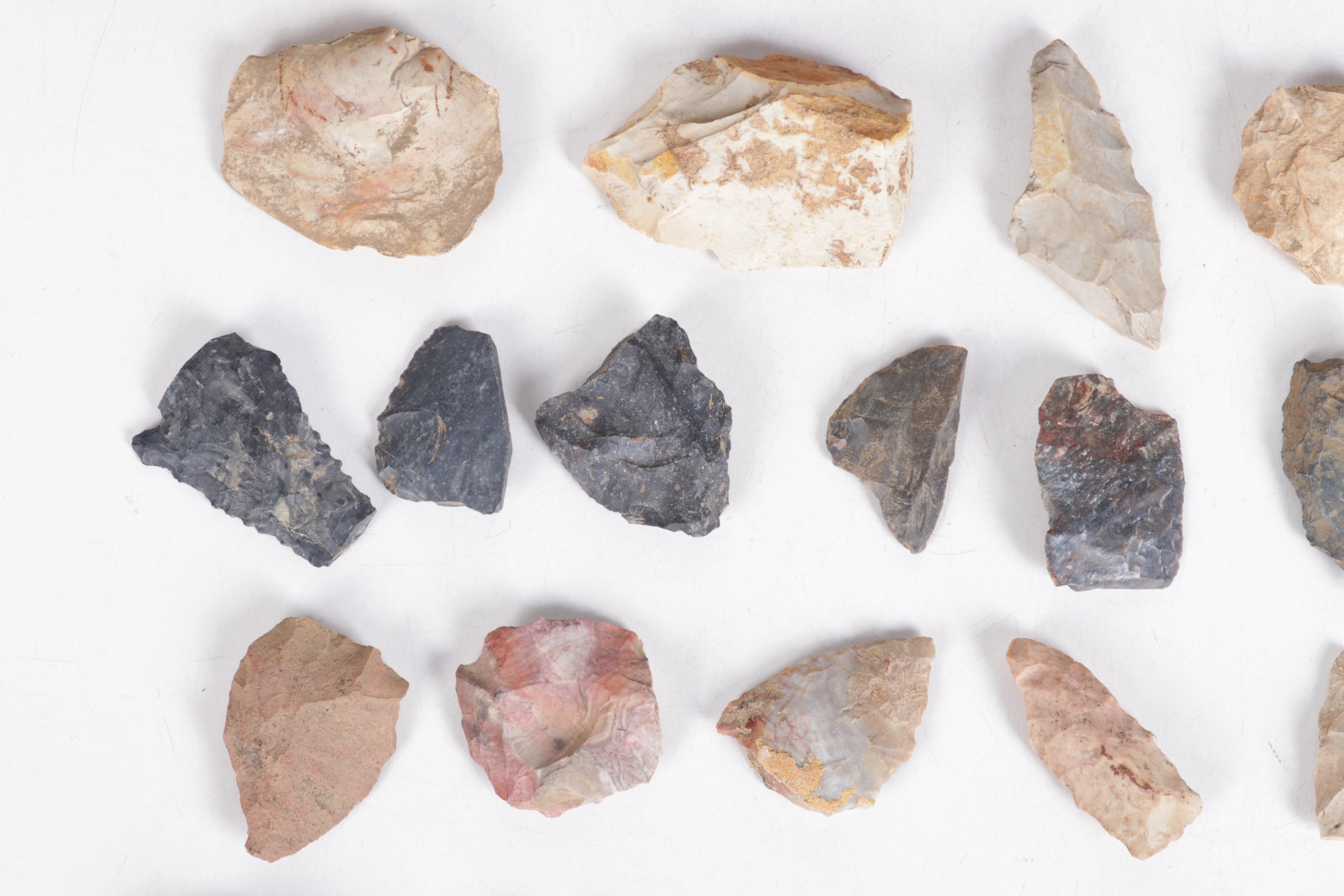 Projectile Points in Display Case with Other Lithic Artifacts