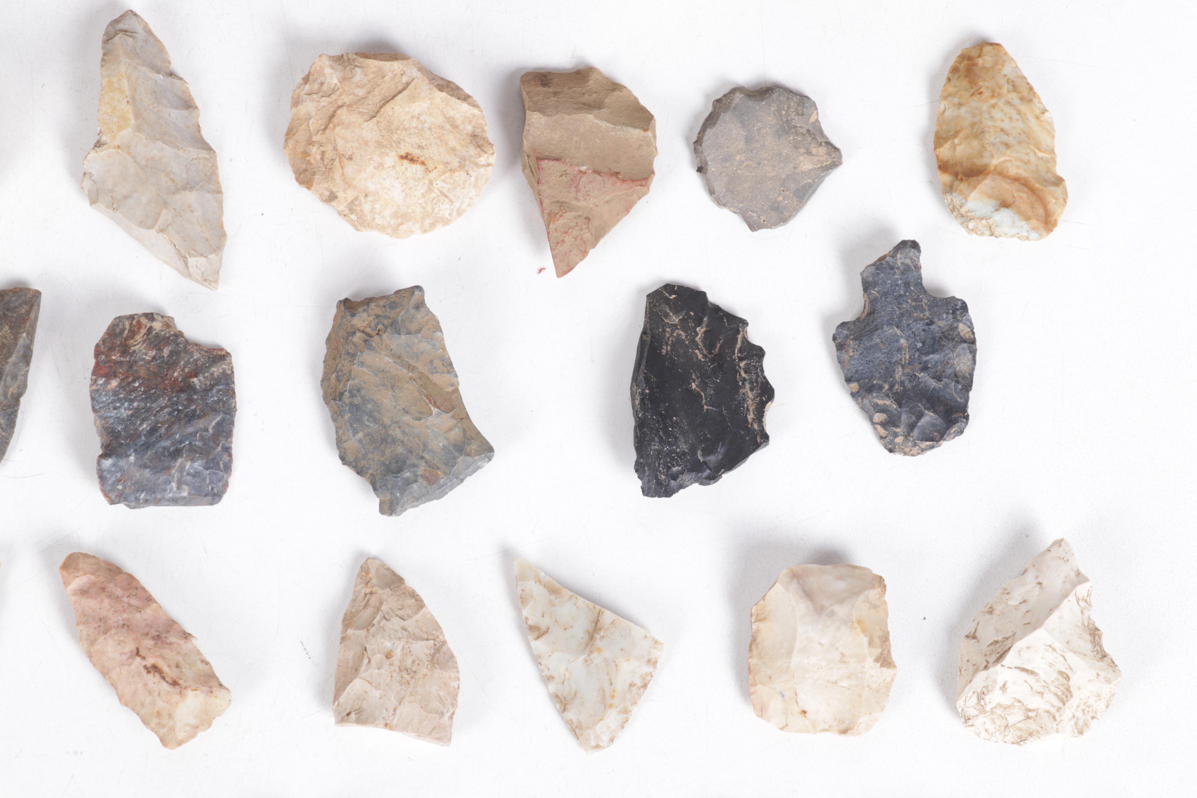 Projectile Points in Display Case with Other Lithic Artifacts