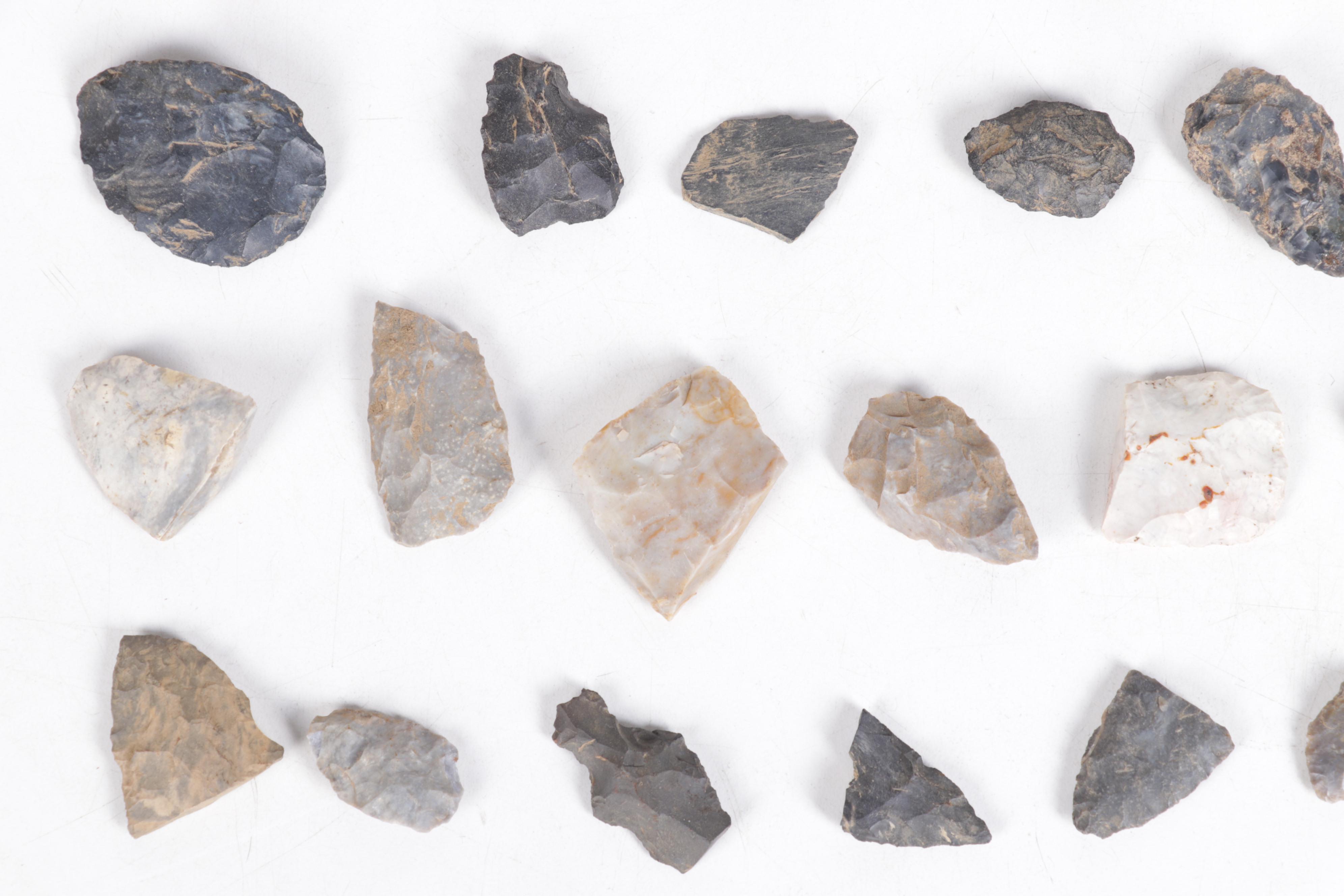 Projectile Points in Display Case with Other Lithic Artifacts