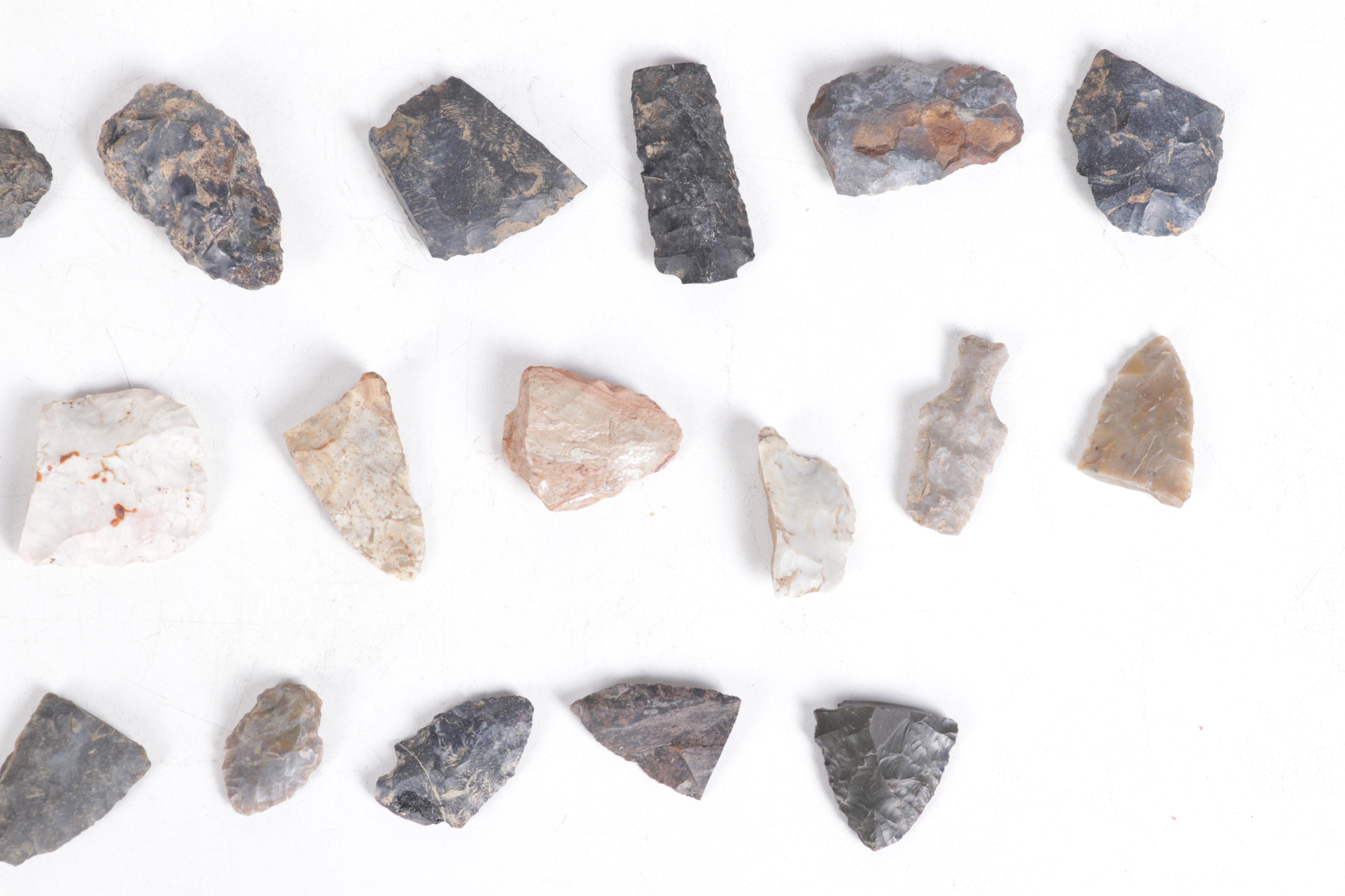 Projectile Points in Display Case with Other Lithic Artifacts