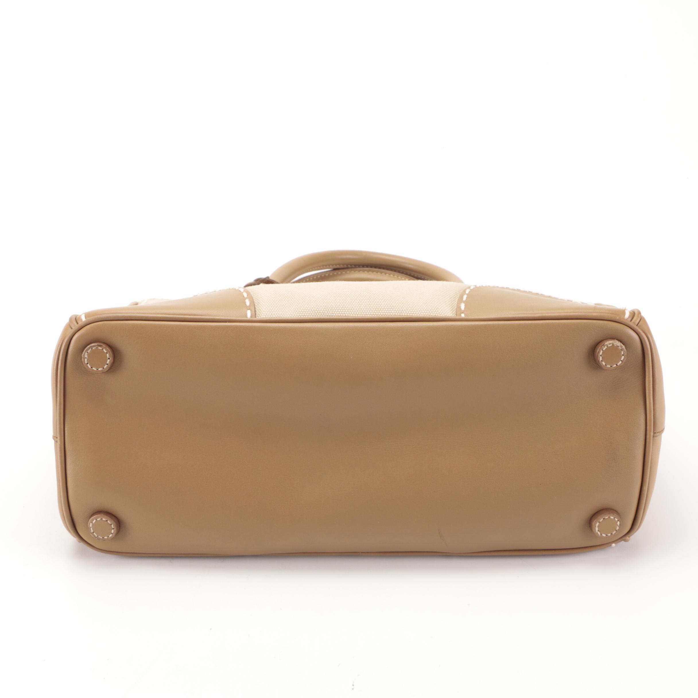 Prada Double-Zip Contrast Stitch Tote in Canvas and Leather