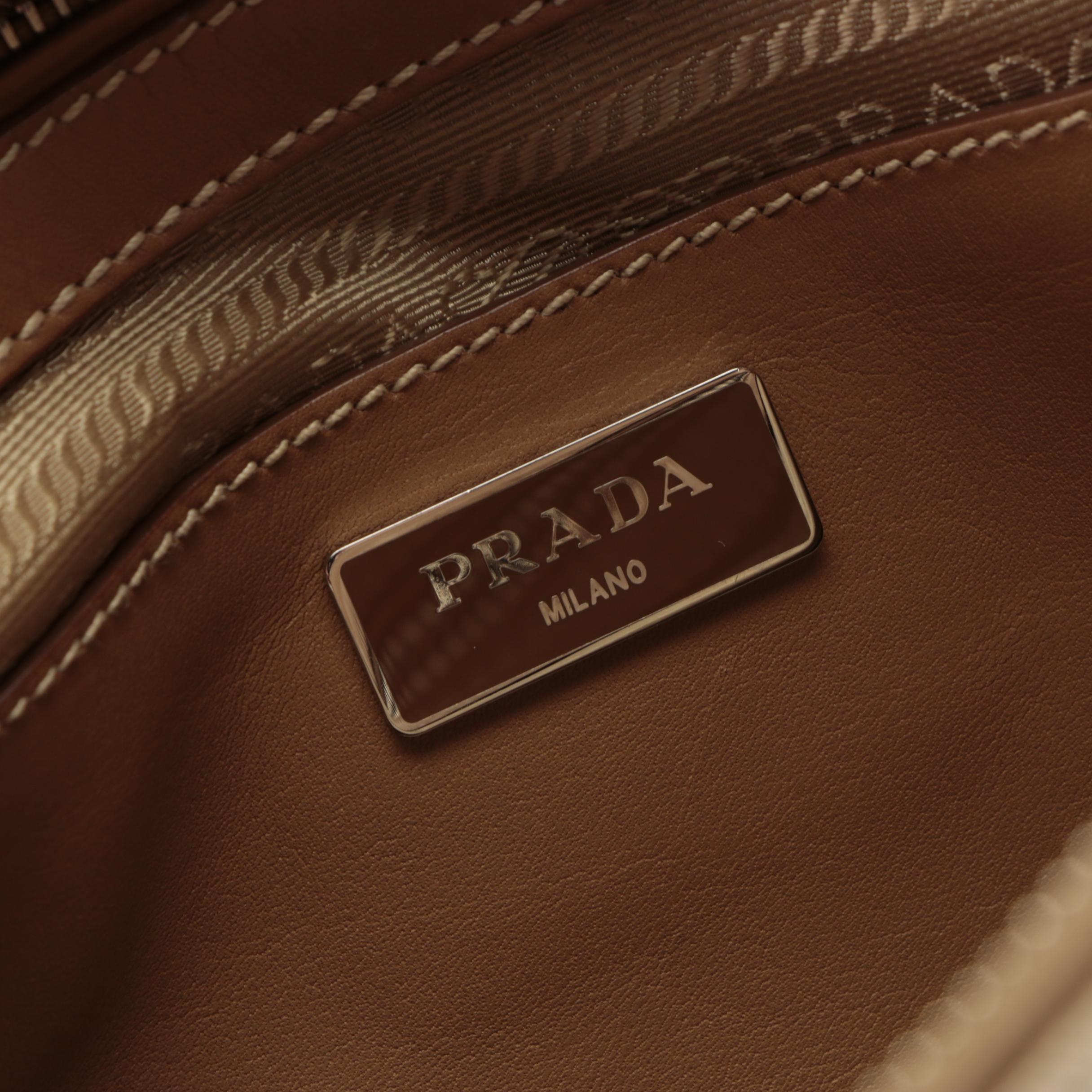 Prada Double-Zip Contrast Stitch Tote in Canvas and Leather