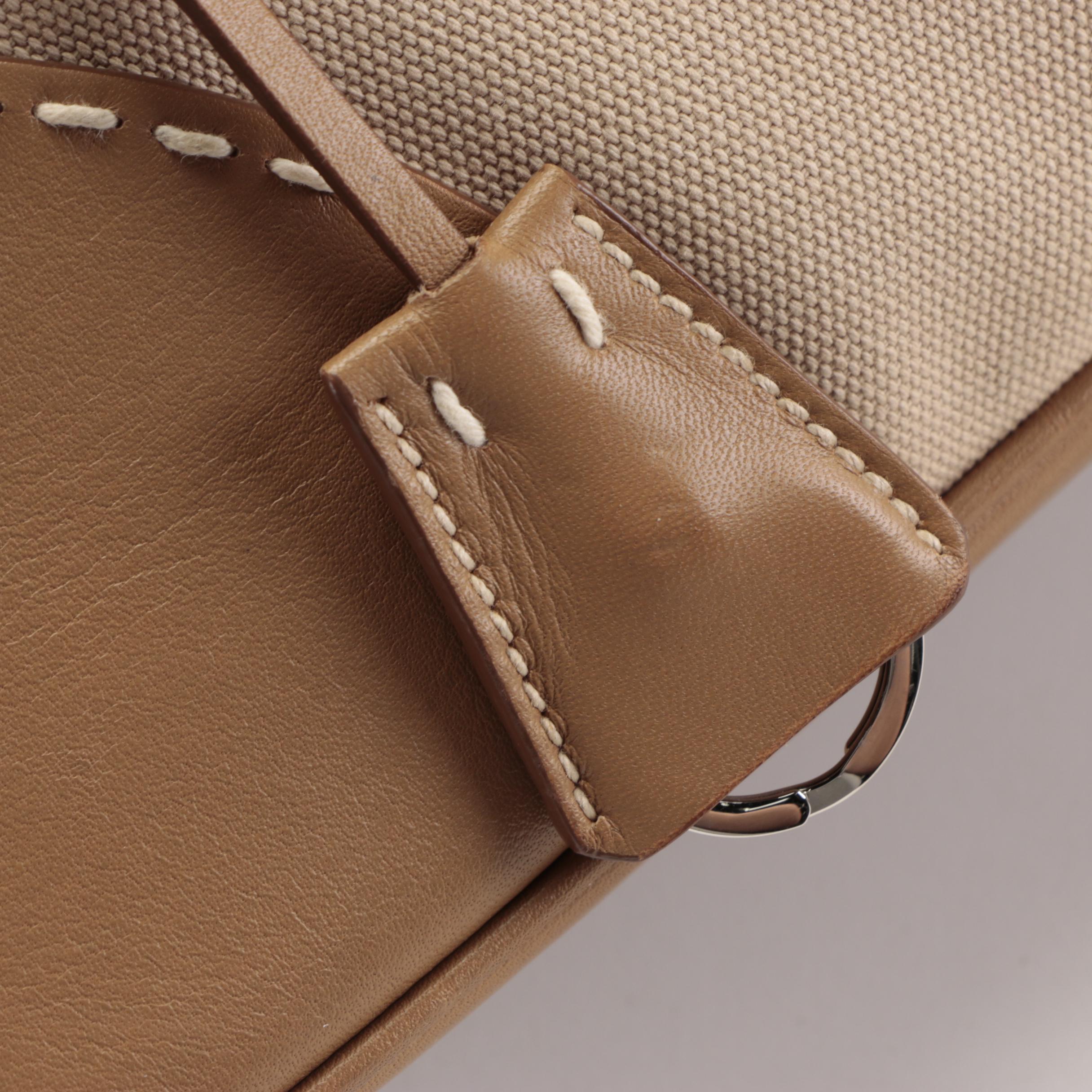 Prada Double-Zip Contrast Stitch Tote in Canvas and Leather