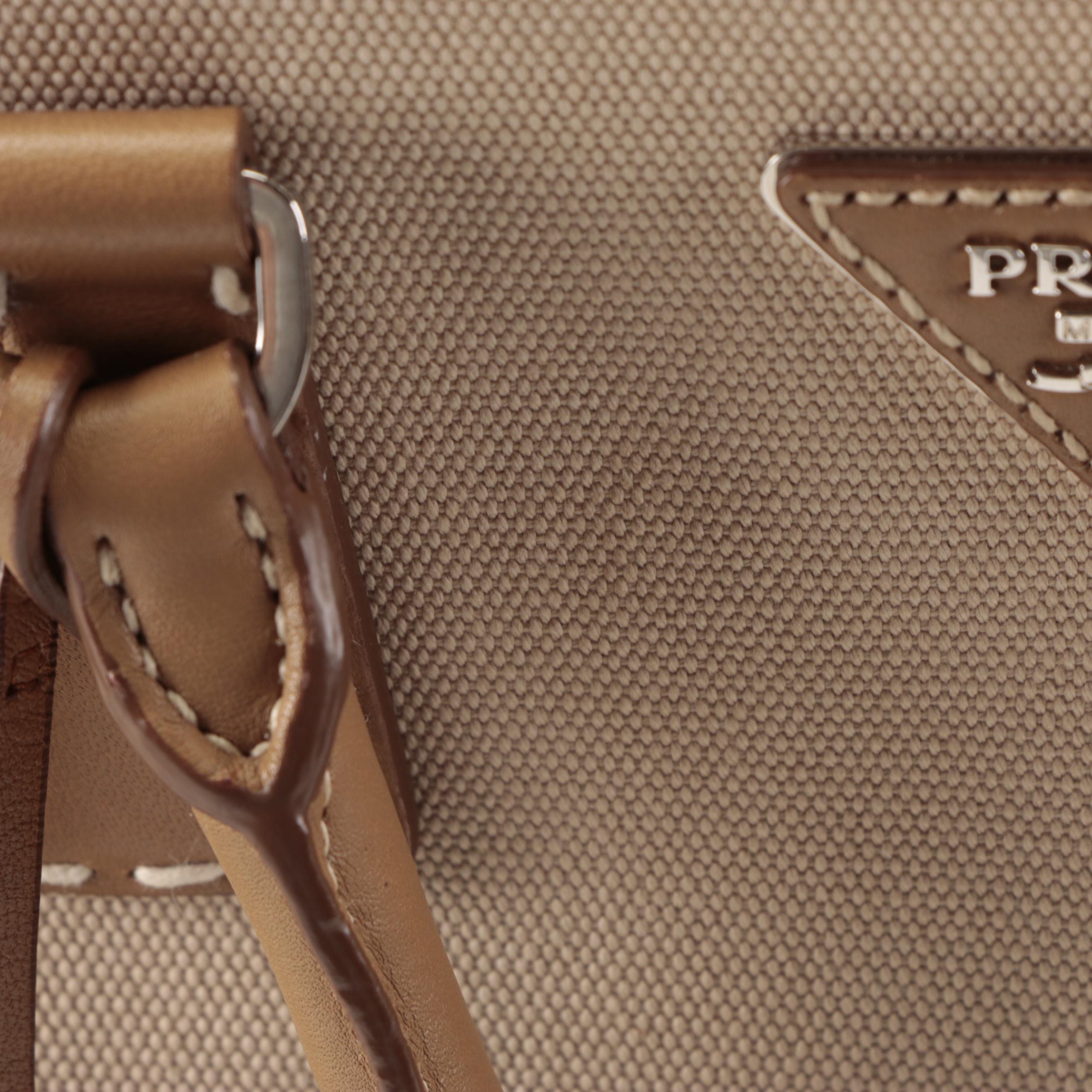 Prada Double-Zip Contrast Stitch Tote in Canvas and Leather