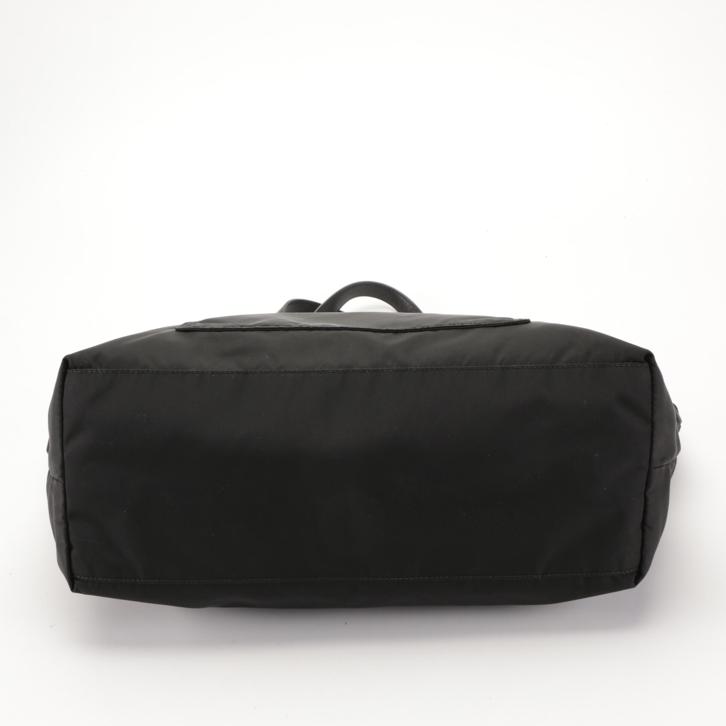 Prada Zip Tote Bag in Black Tessuto Nylon and Saffiano Leather Trim