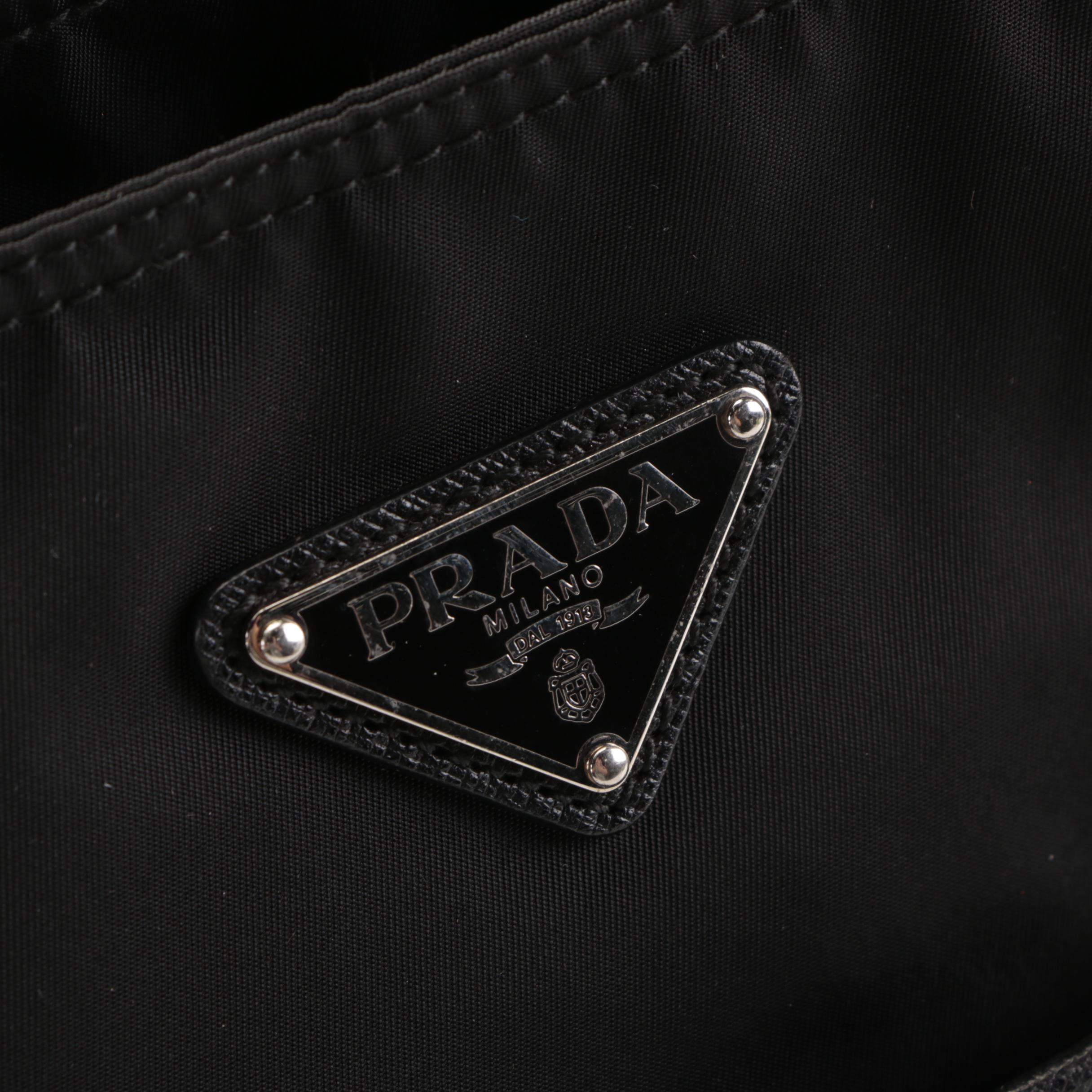 Prada Zip Tote Bag in Black Tessuto Nylon and Saffiano Leather Trim