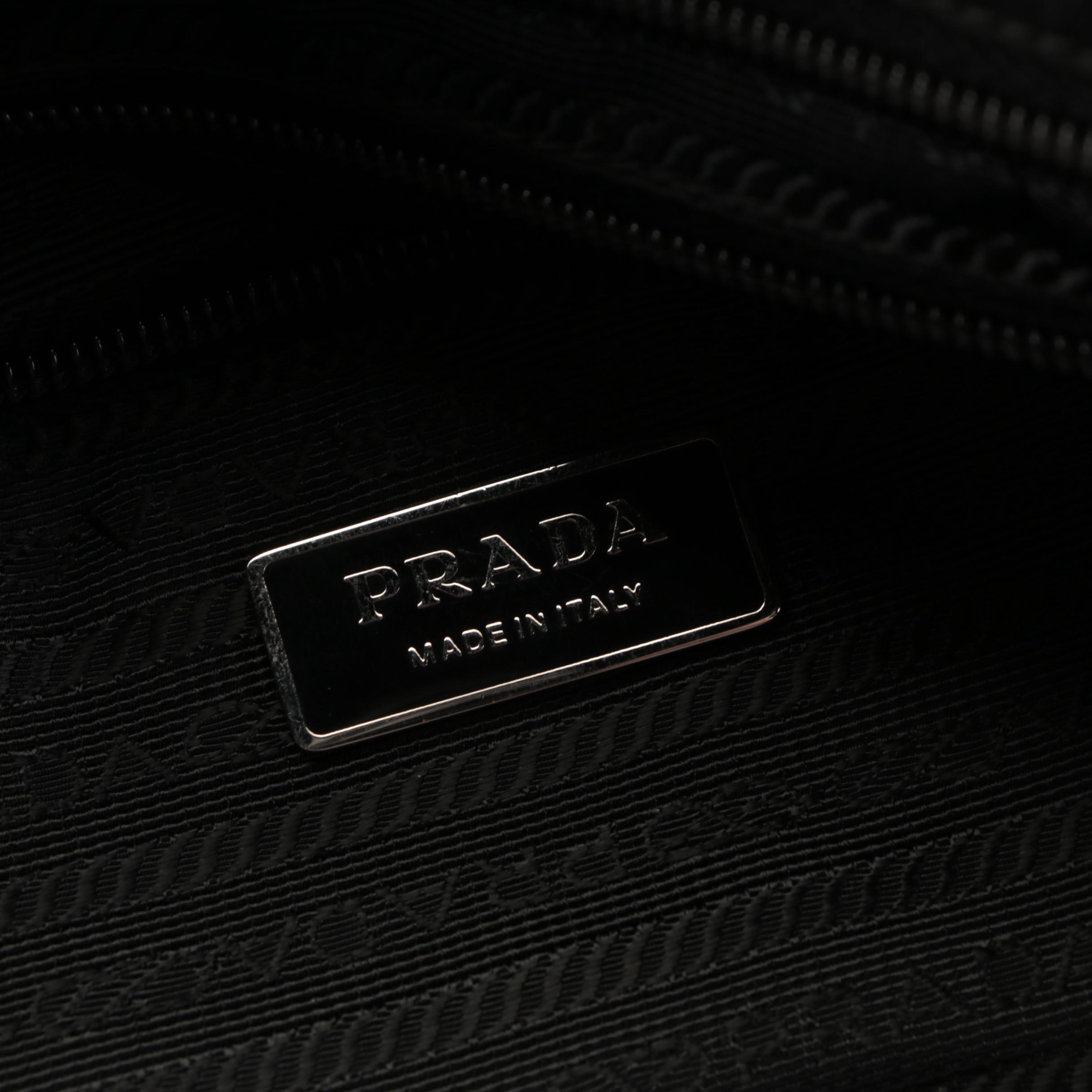 Prada Zip Tote Bag in Black Tessuto Nylon and Saffiano Leather Trim