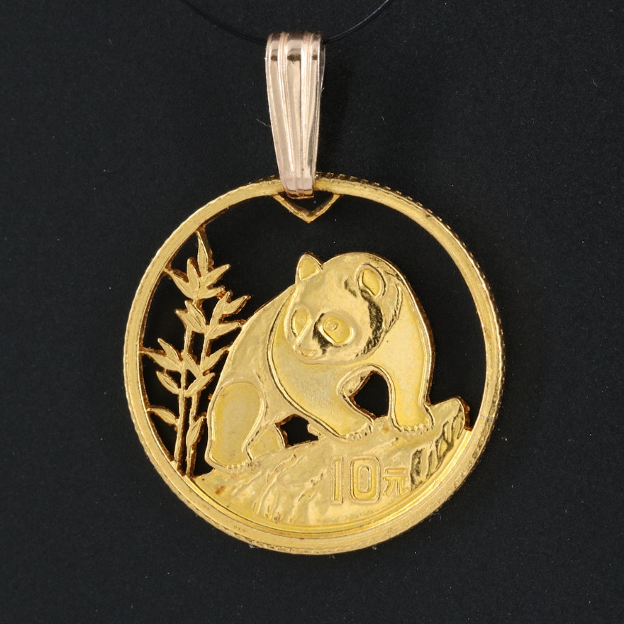 Gold Chinese 10 Yuan Cut Coin Pendant