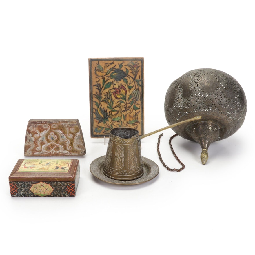 Middle Eastern Pierced Lantern with Decorative Boxes and Décor