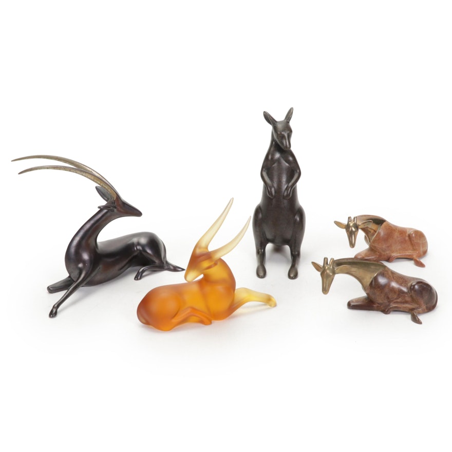 Baccarat Amber Crystal with Loet Vanderveen Bronze and Other Animal Figurines