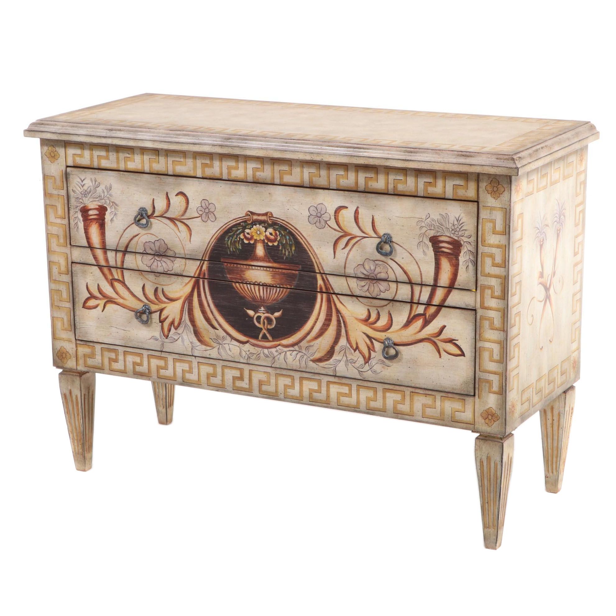 Robert Adam Style Paint Decorated Wooden Chest