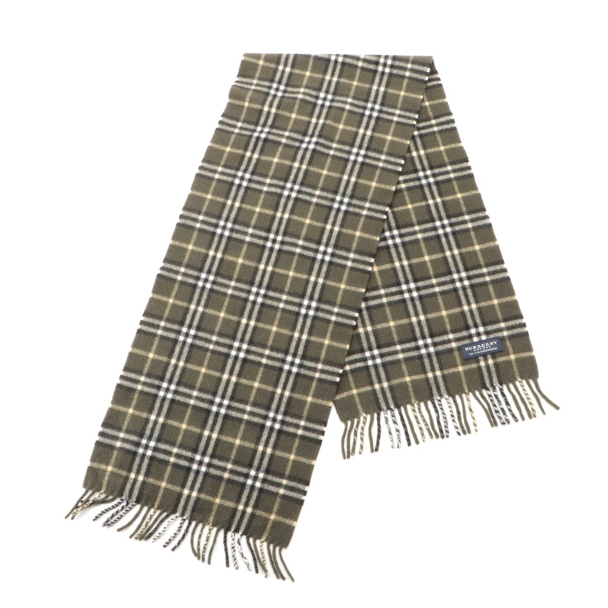 Burberry Cashmere Check Fringe Scarf