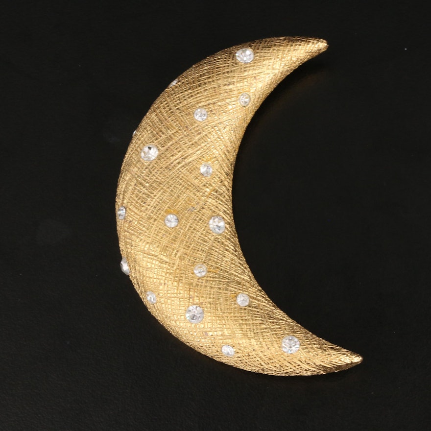 Christian Dior Rhinestone Crescent Brooch