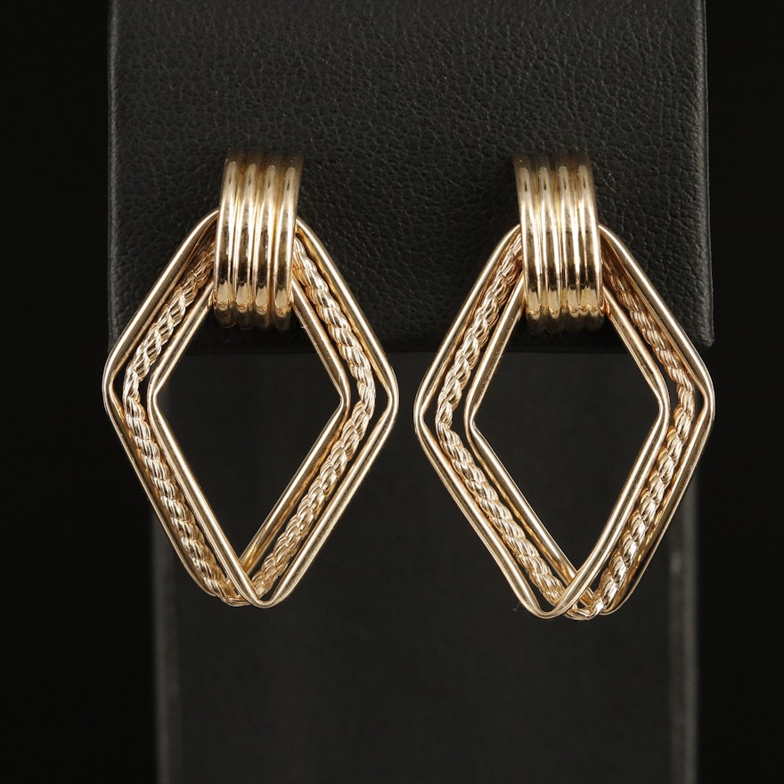 14K Navette Earrings with Rope and Fluted Accents