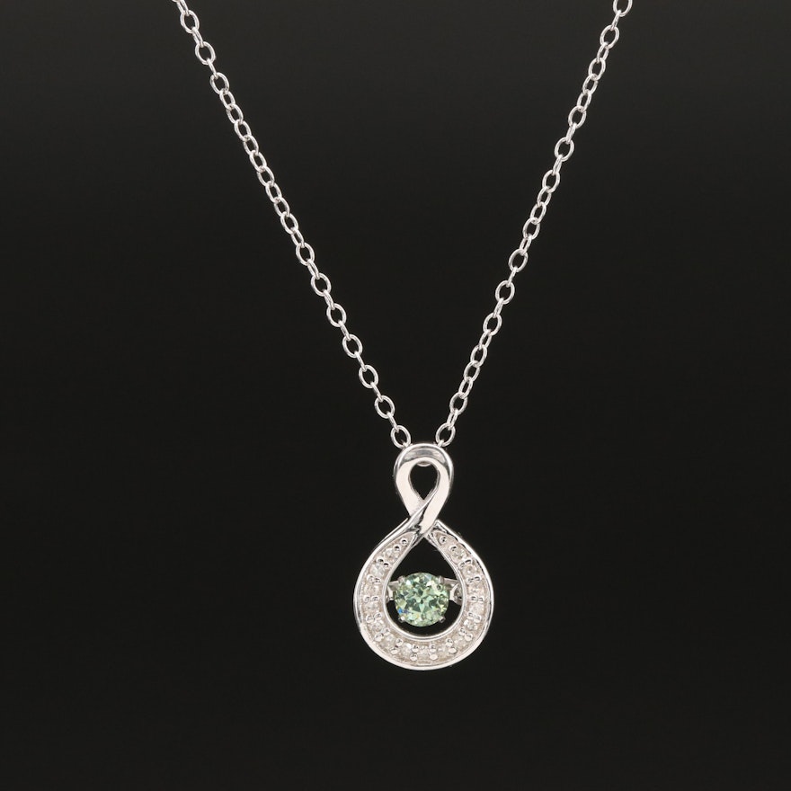 Sterling Peridot and Diamond Articulated Pendant Necklace