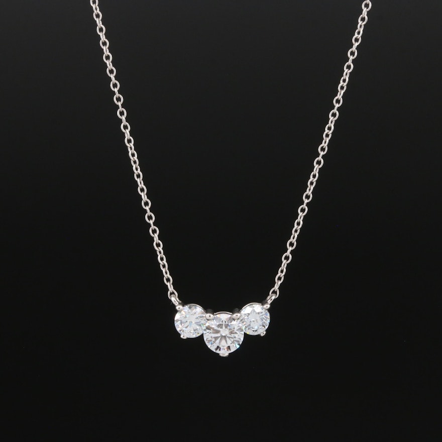 14K 1.00 CTW Lab Grown Diamond Three Stone Pendant Necklace