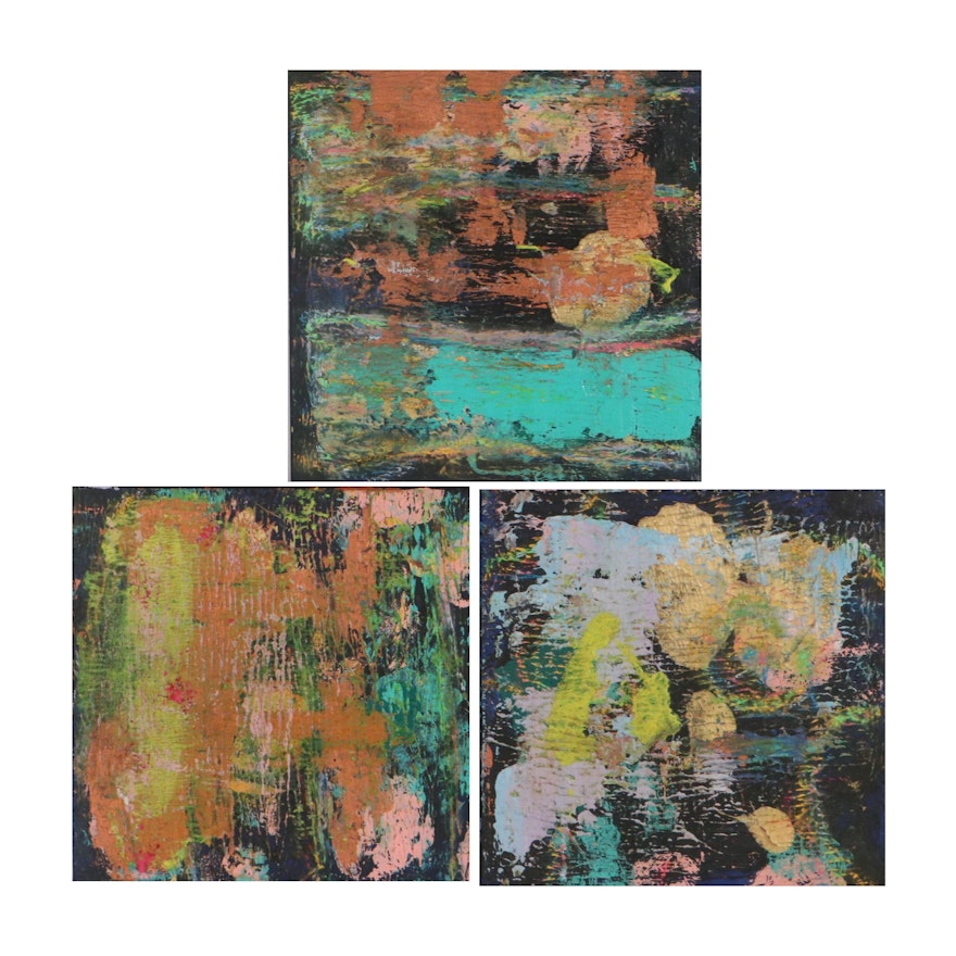 Janice Schuler Abstract Triptych Oil Painting